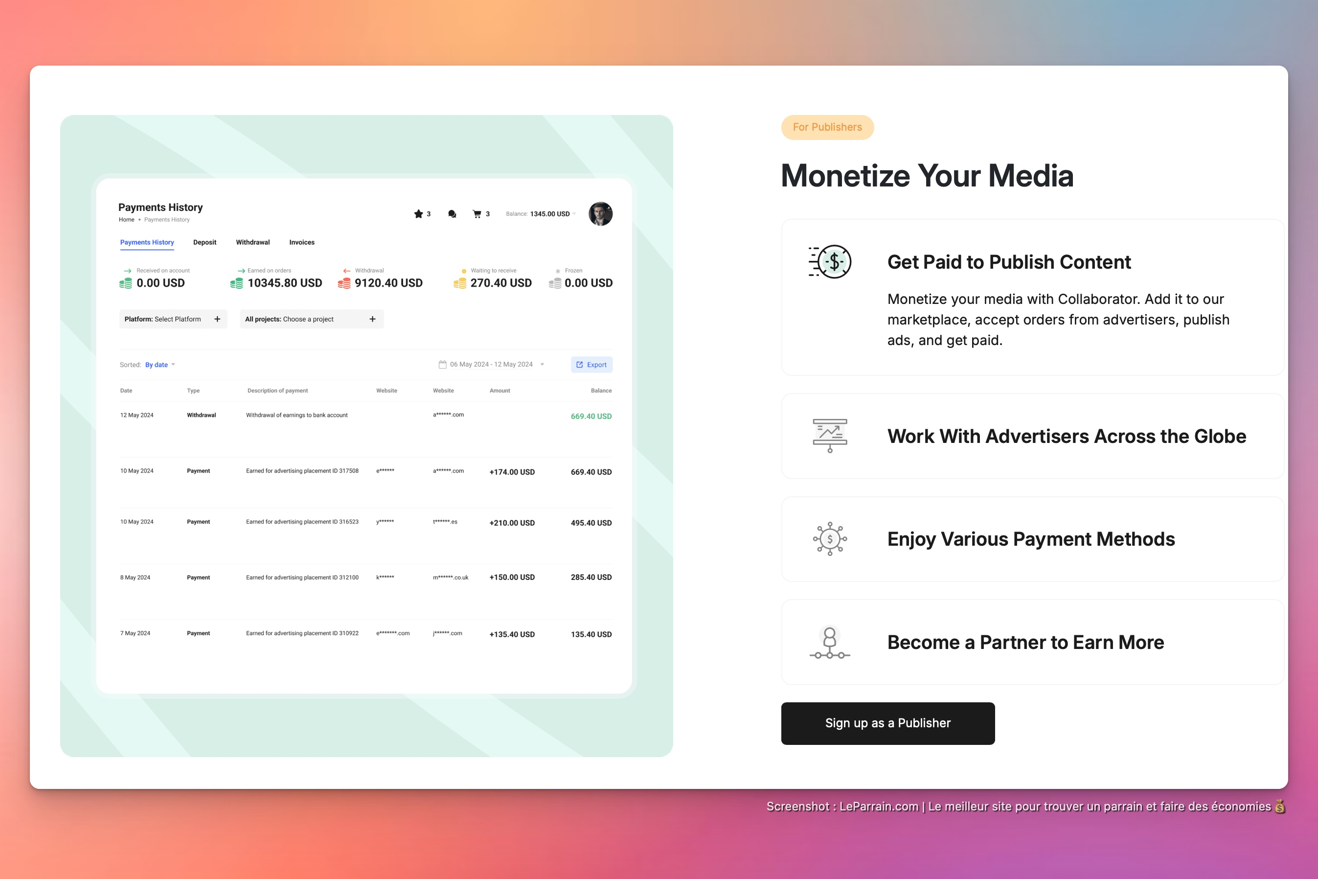 Capture d'écran 7 du programme de parrainage Collaborator.pro