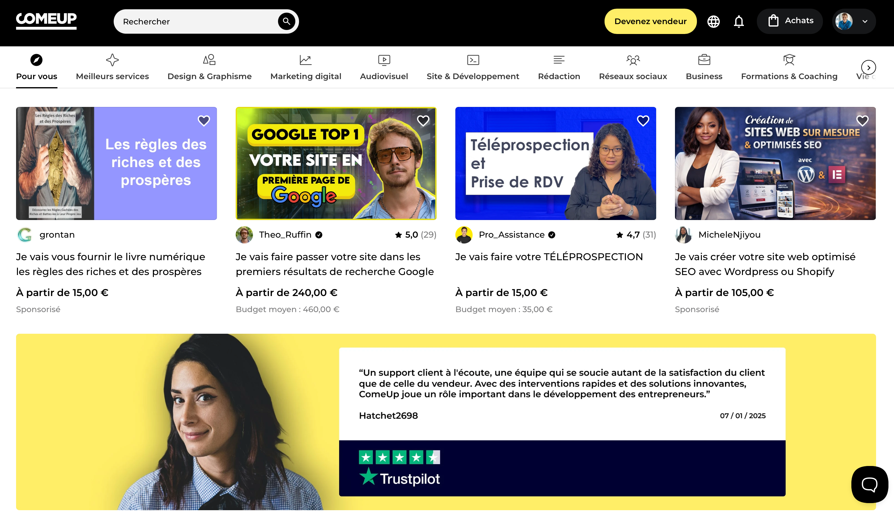 Capture d'écran 1 du programme de parrainage ComeUp