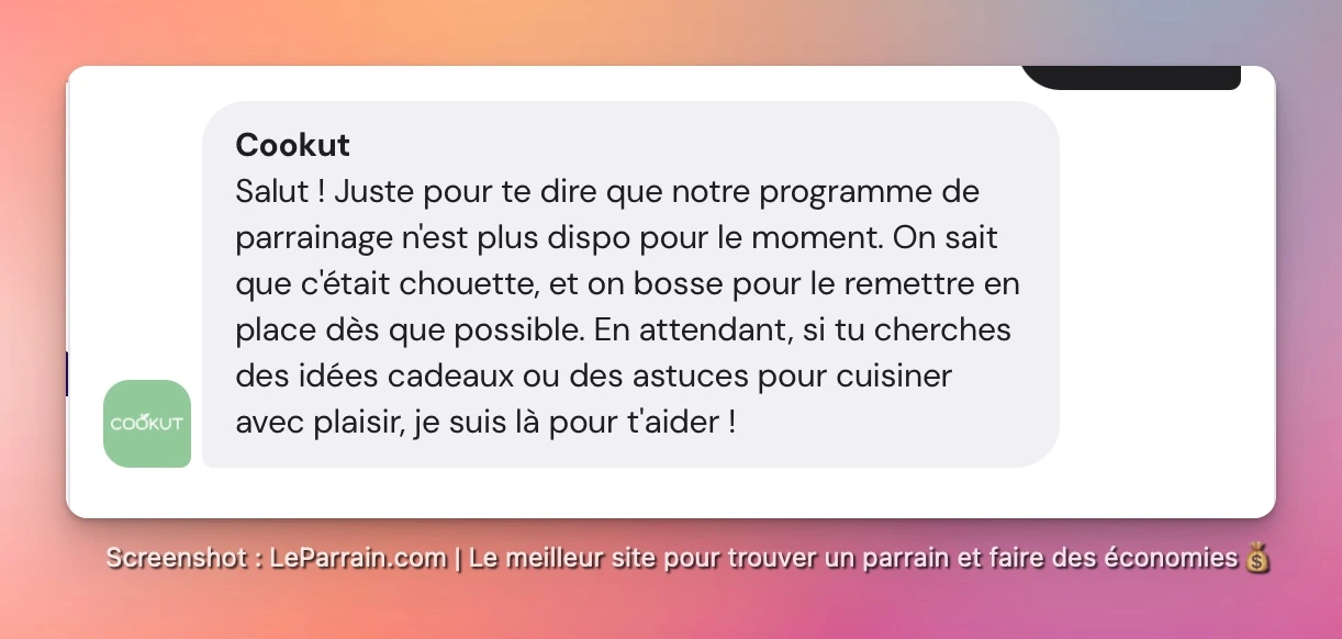 Capture d'écran 4 du programme de parrainage Cookut