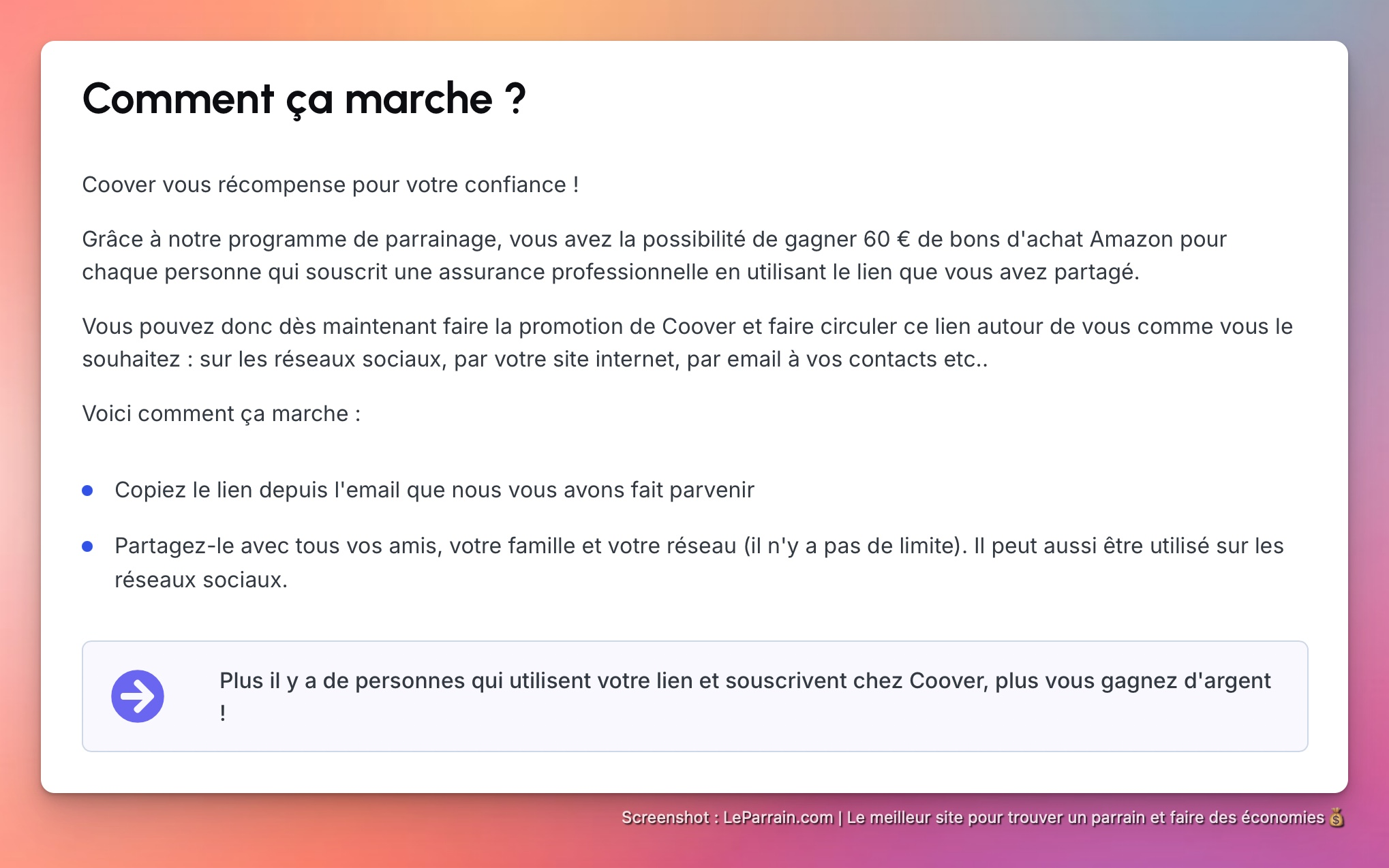 Capture d'écran 2 du programme de parrainage Coover