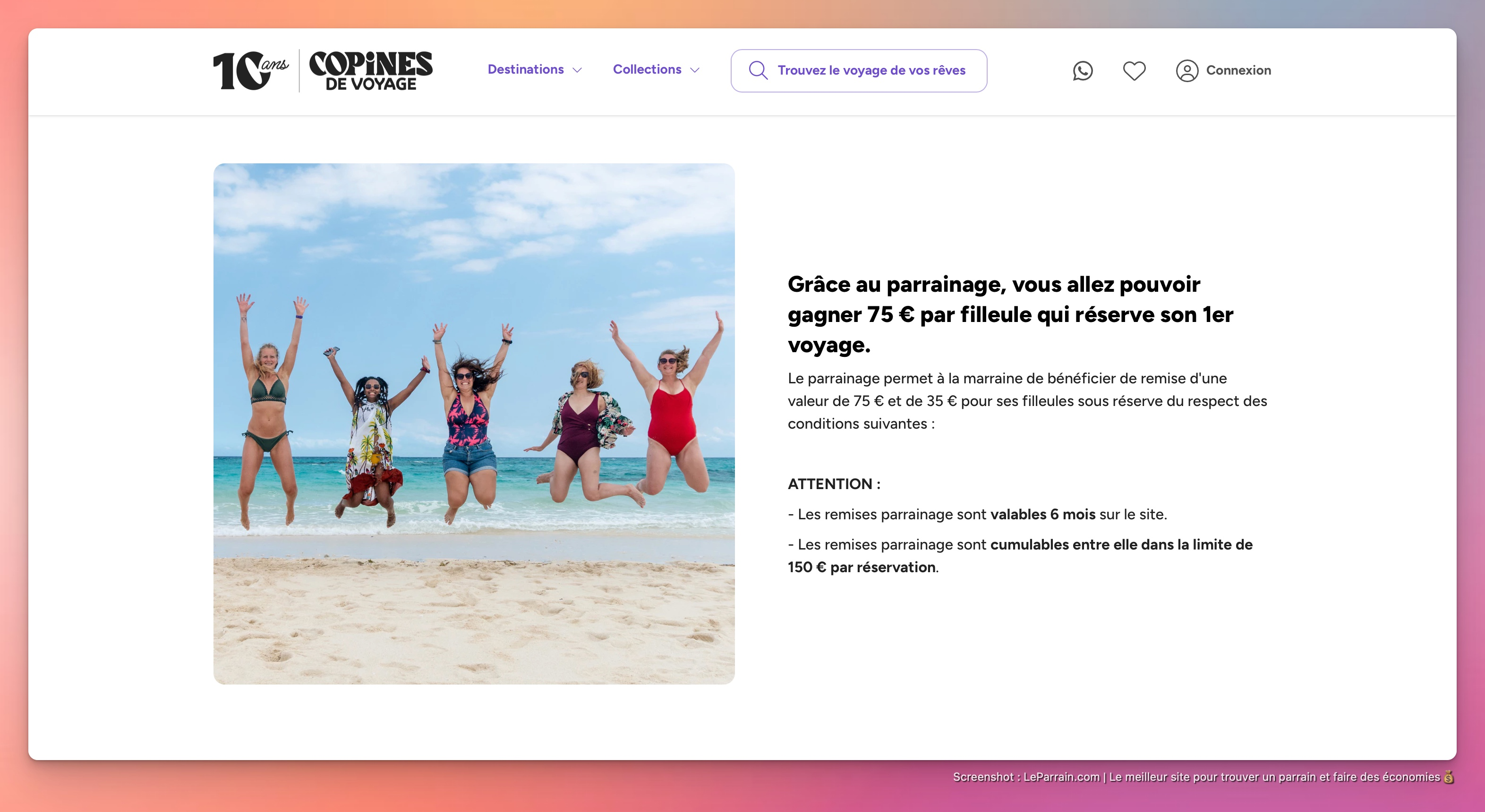 Capture d'écran 1 du programme de parrainage Copines de voyage