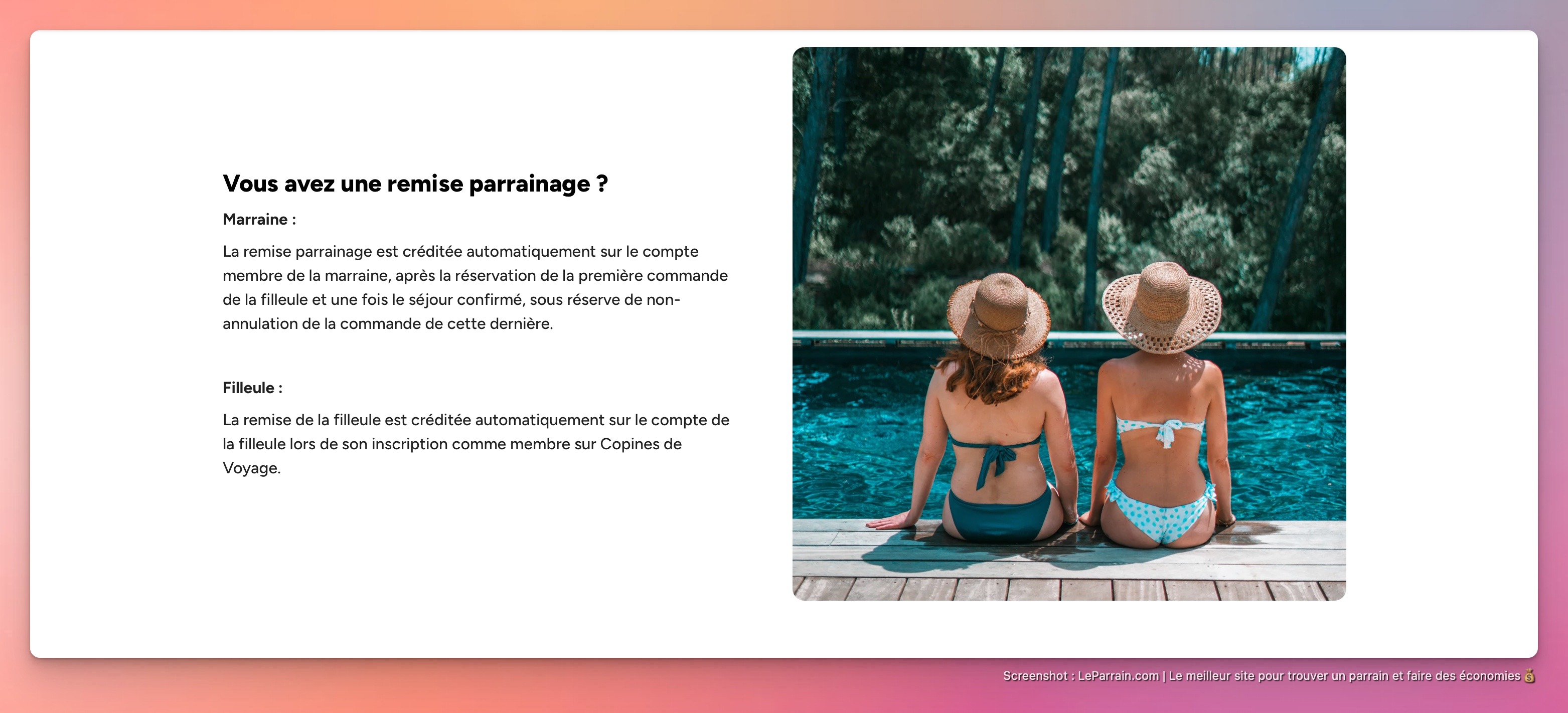 Capture d'écran 3 du programme de parrainage Copines de voyage