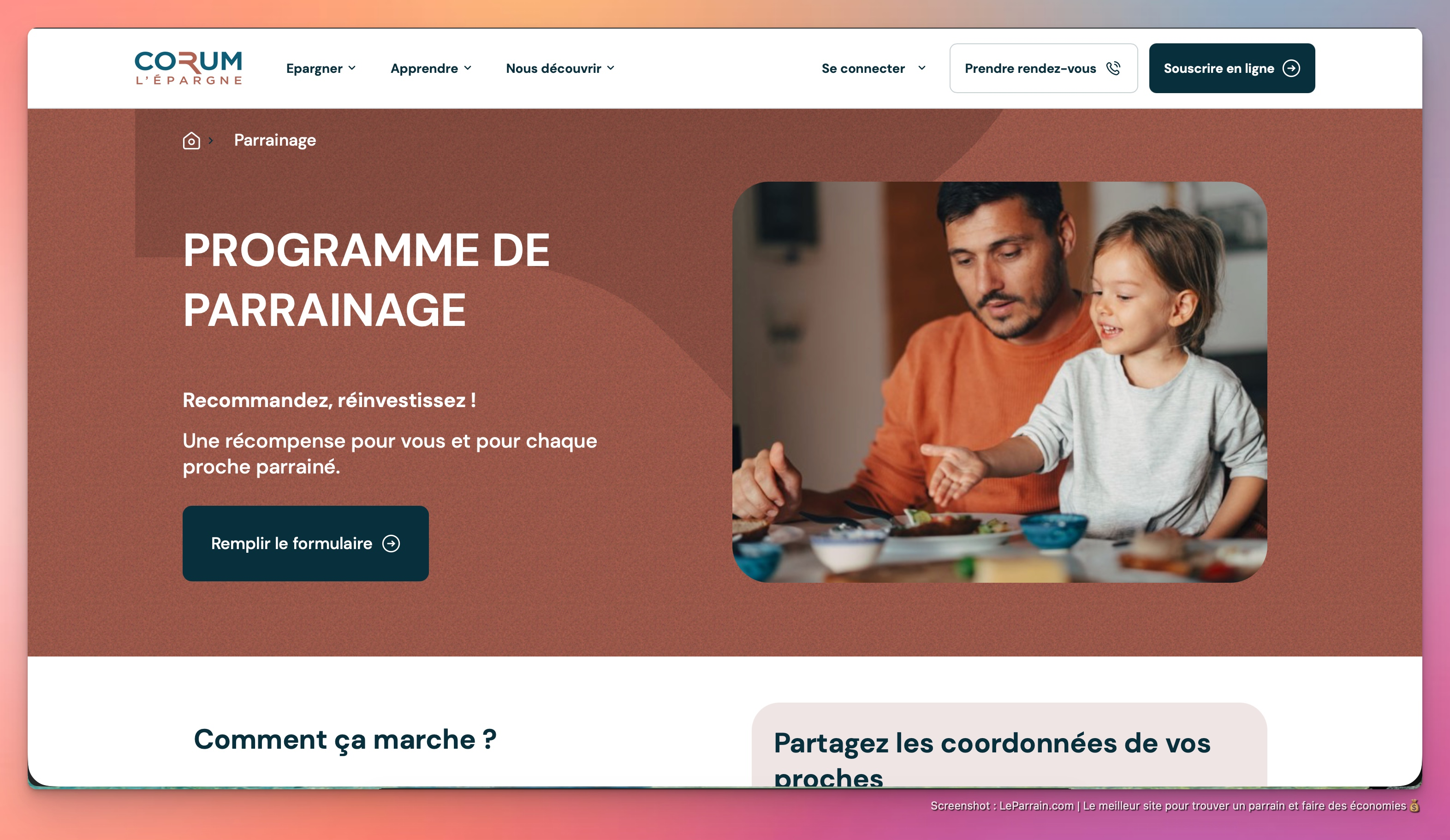 Capture d'écran 1 du programme de parrainage Corum