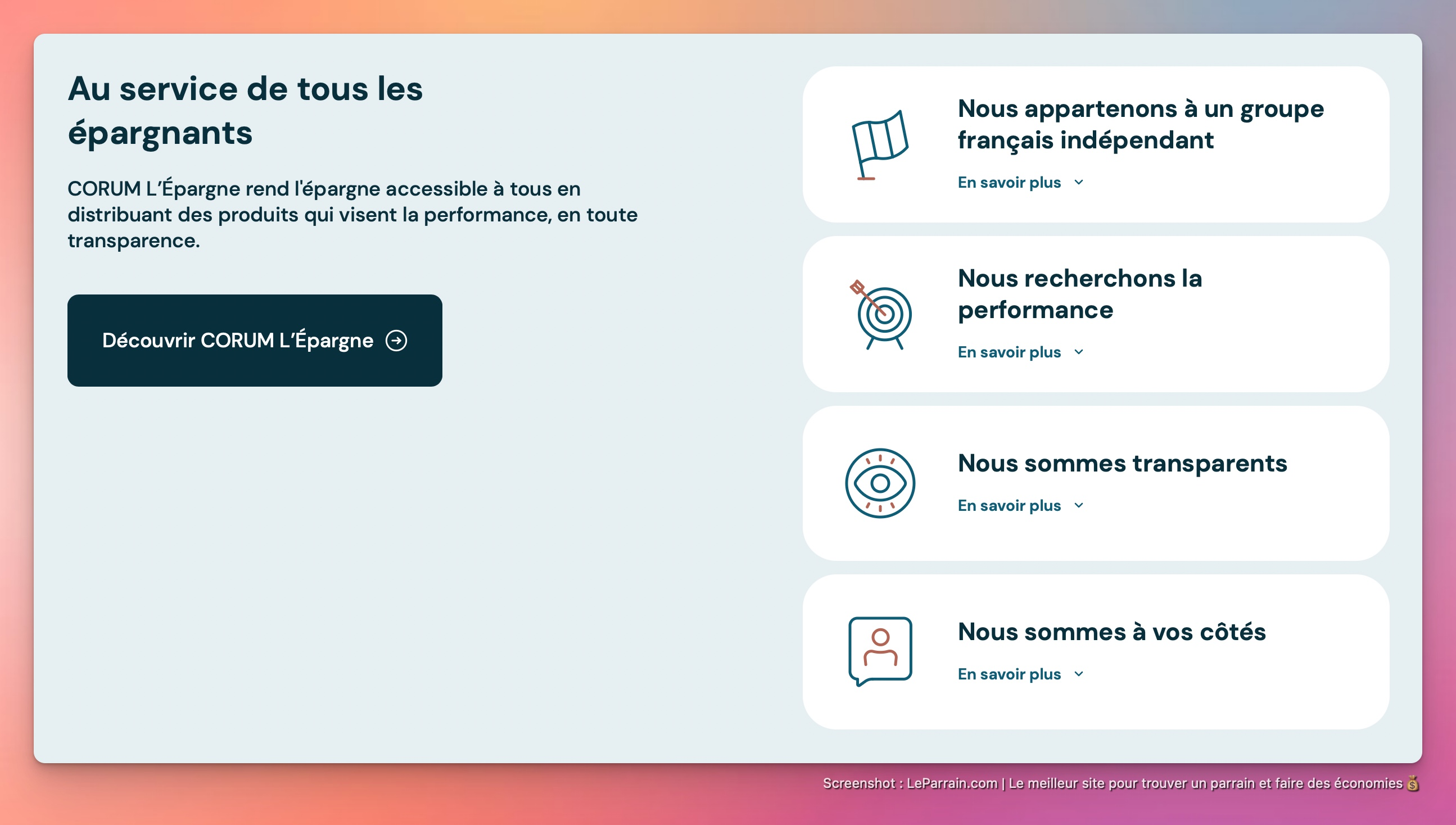 Capture d'écran 4 du programme de parrainage Corum