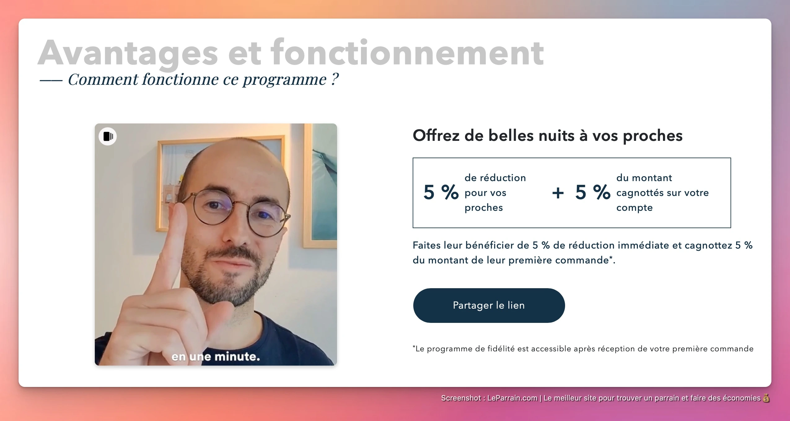 Capture d'écran 1 du programme de parrainage Cosme