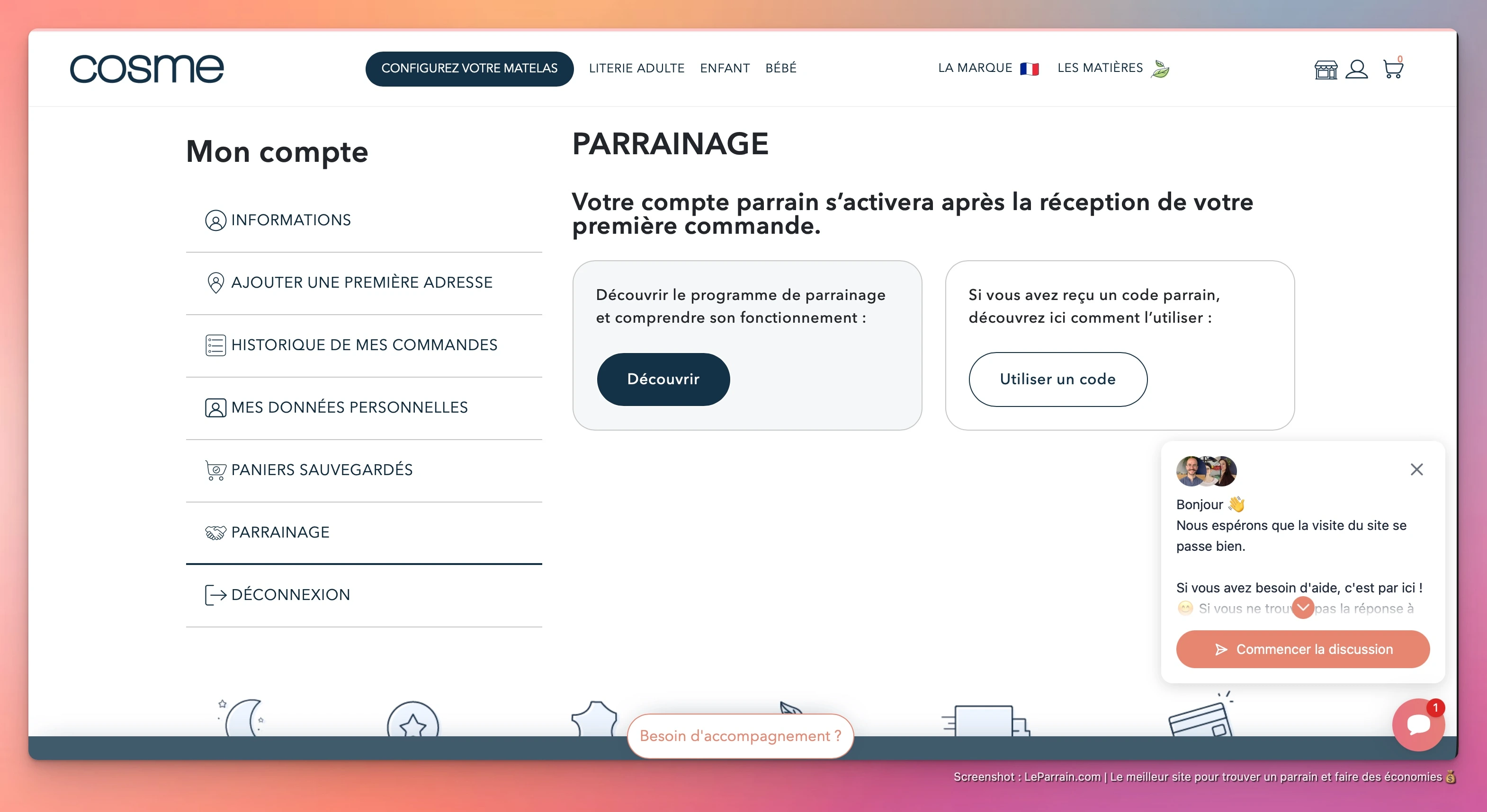 Capture d'écran 4 du programme de parrainage Cosme