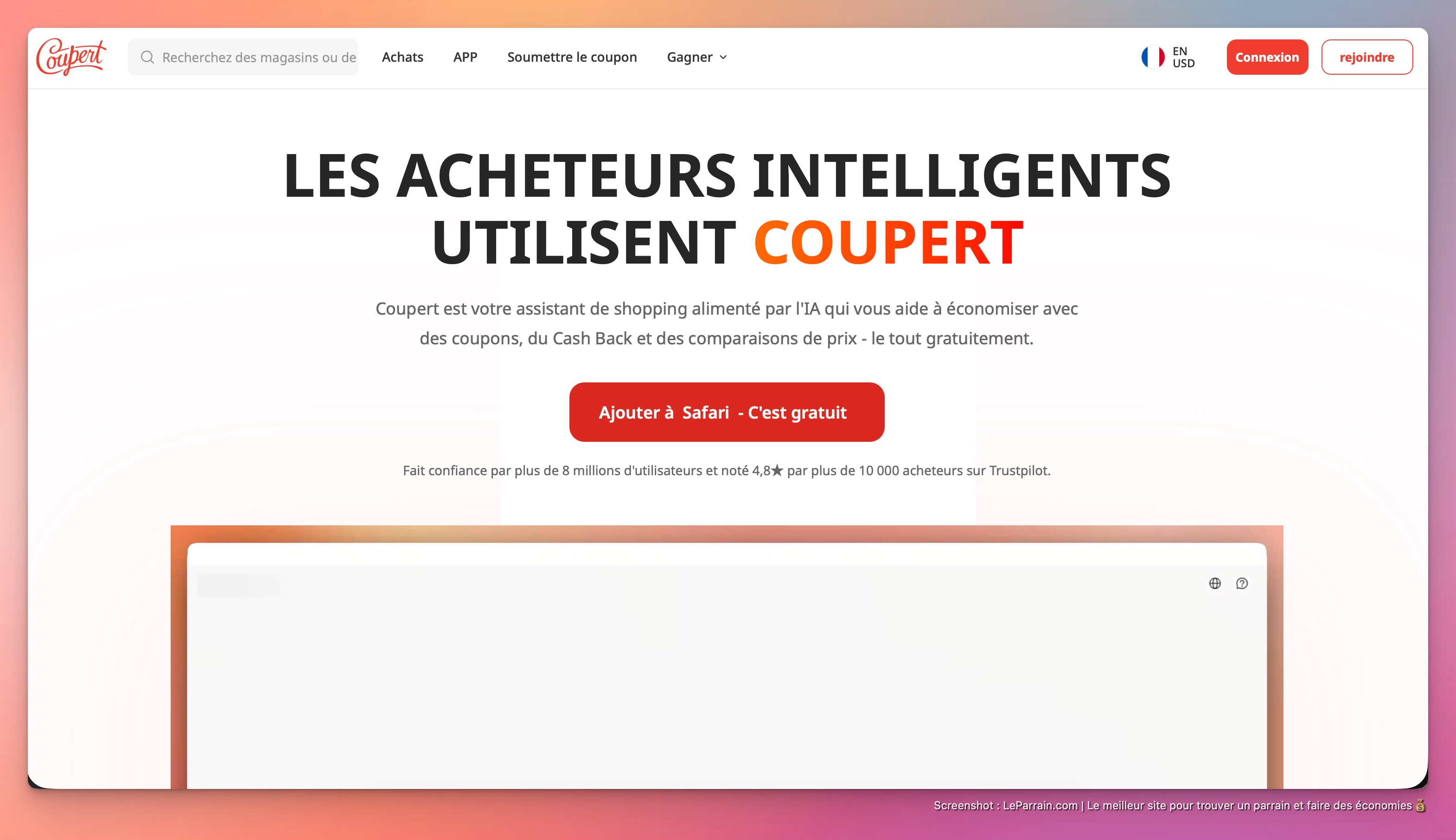 Capture d'écran 3 du programme de parrainage Coupert