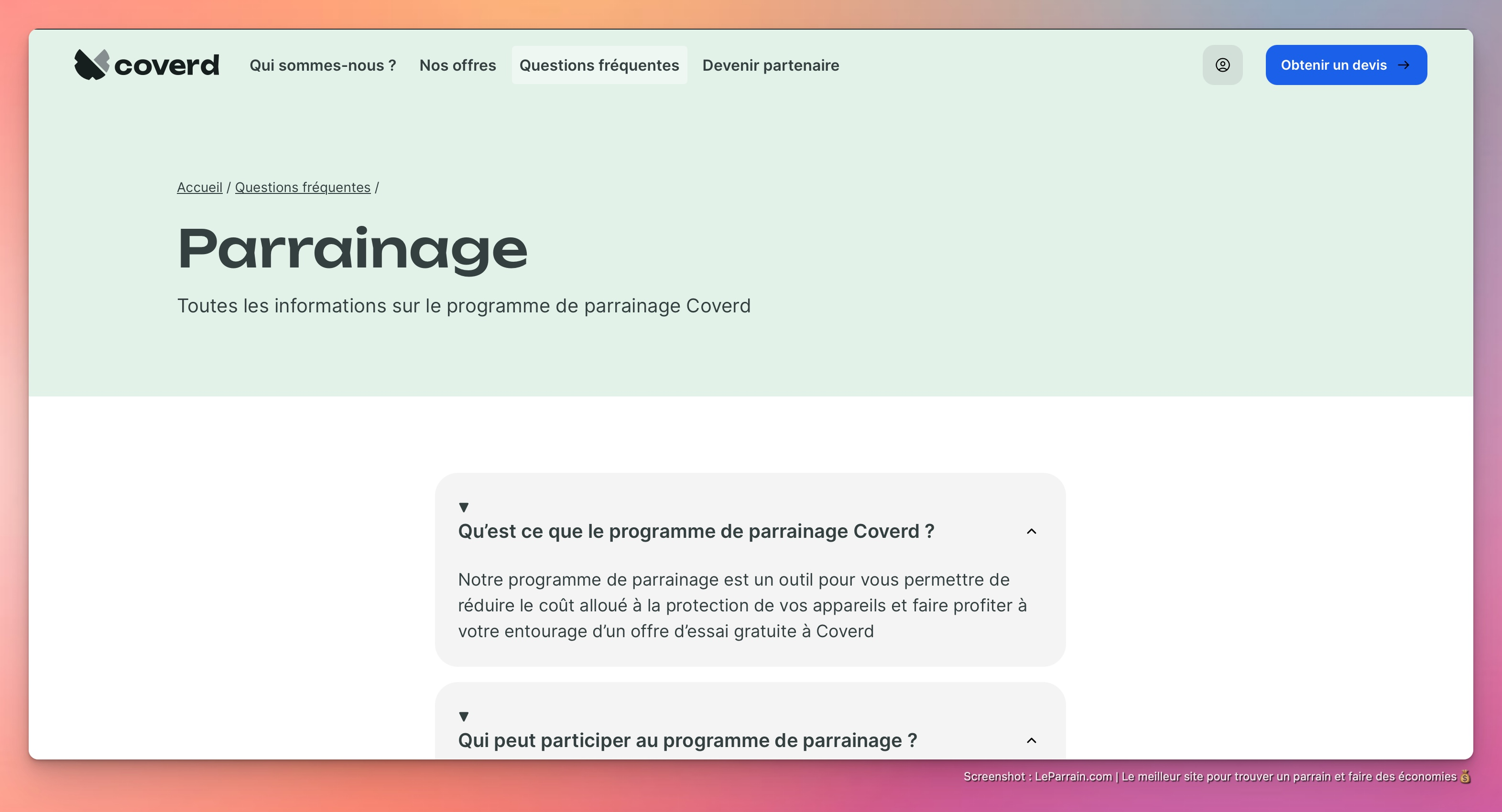 Capture d'écran 2 du programme de parrainage coverd