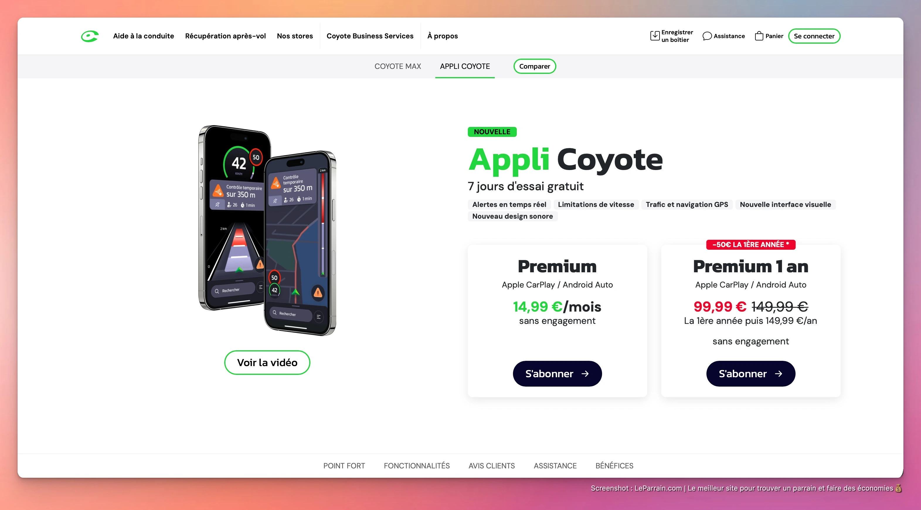 Capture d'écran 3 du programme de parrainage Coyote