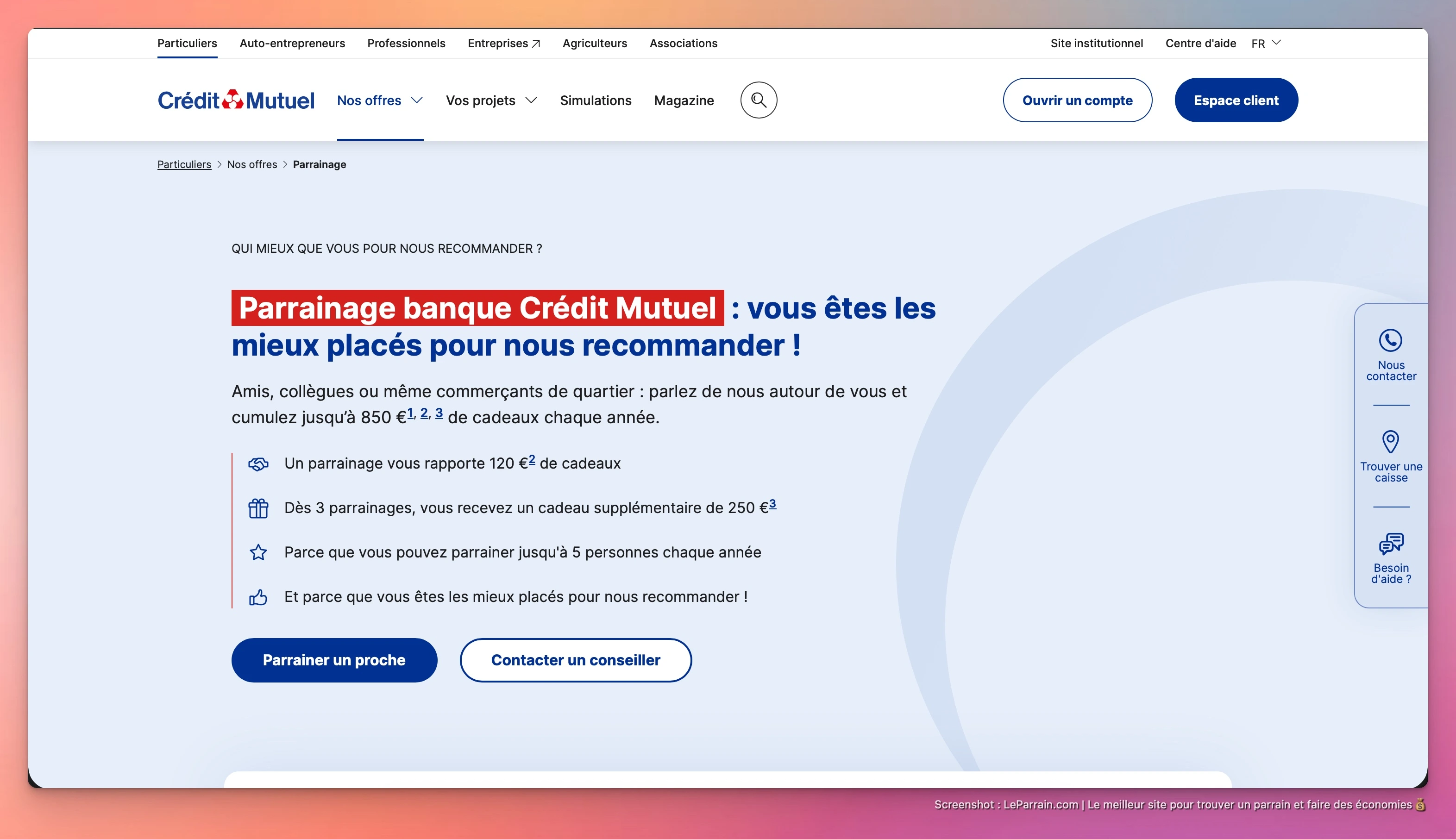 Capture d'écran 1 du programme de parrainage Crédit Mutuel