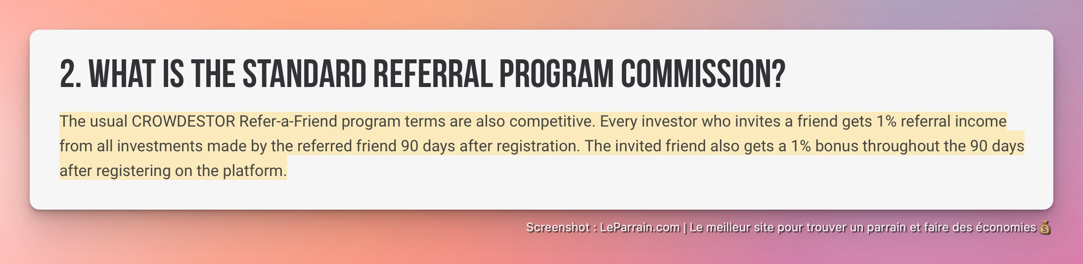 Capture d'écran 4 du programme de parrainage Crowdestor