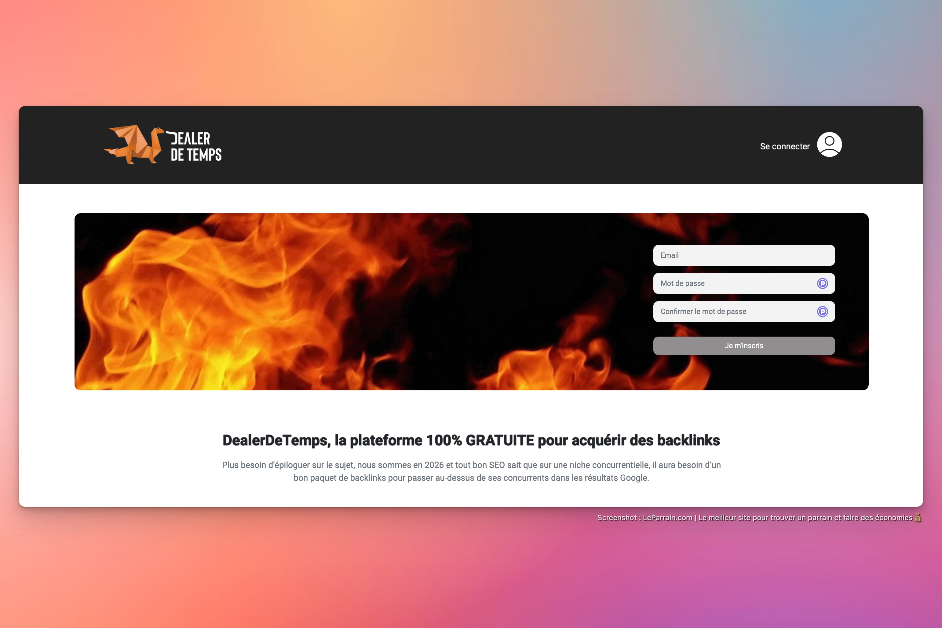 Capture d'écran 2 du programme de parrainage DealerDeTemps