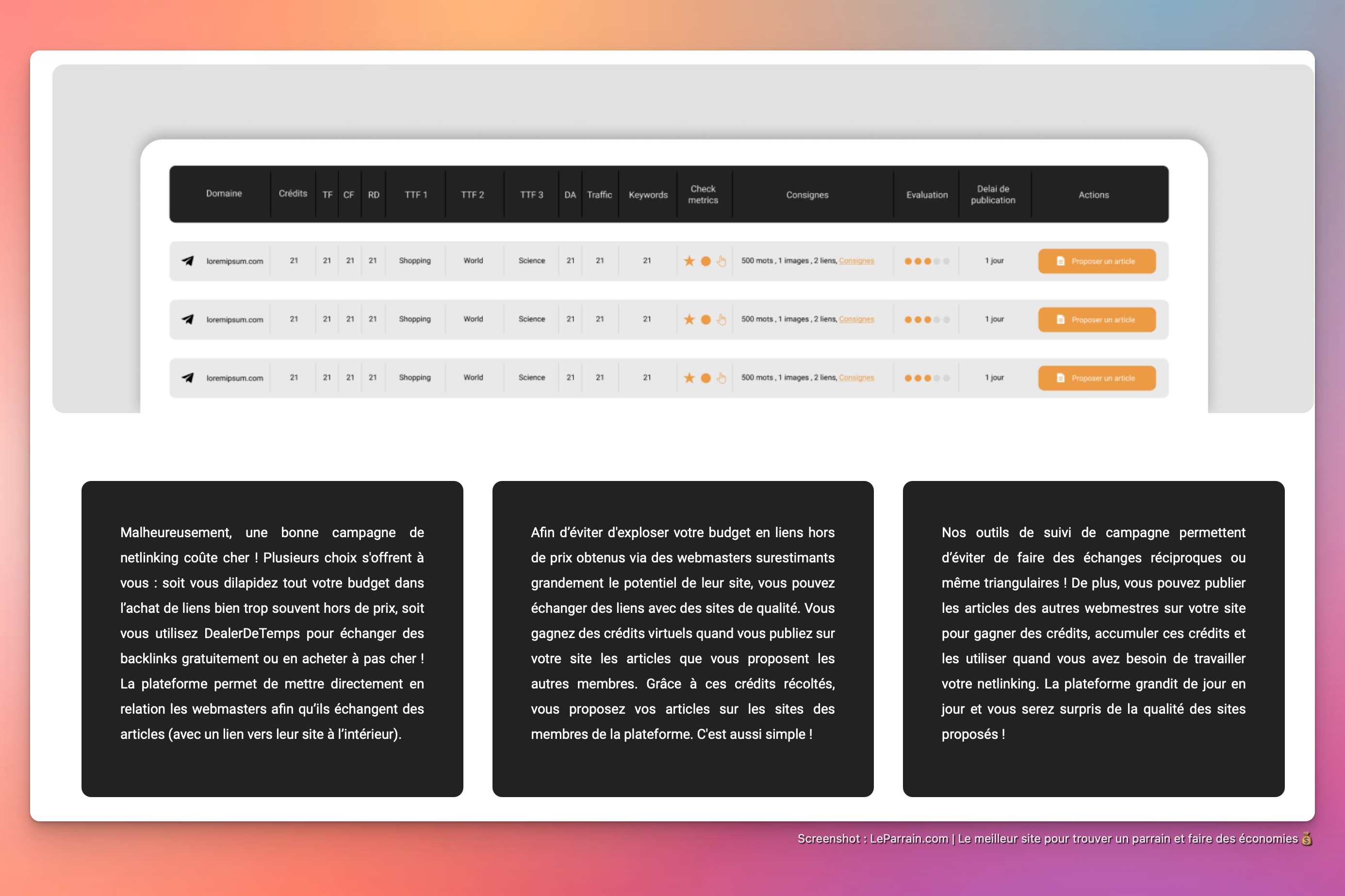 Capture d'écran 3 du programme de parrainage DealerDeTemps