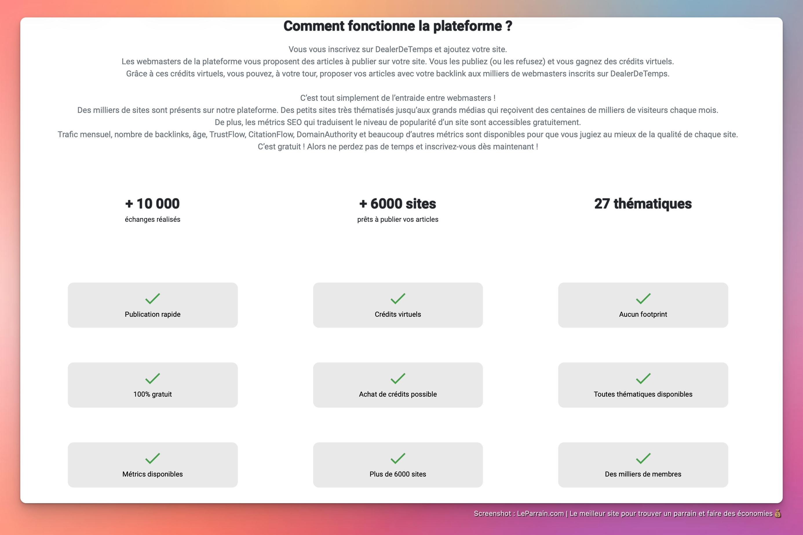 Capture d'écran 4 du programme de parrainage DealerDeTemps