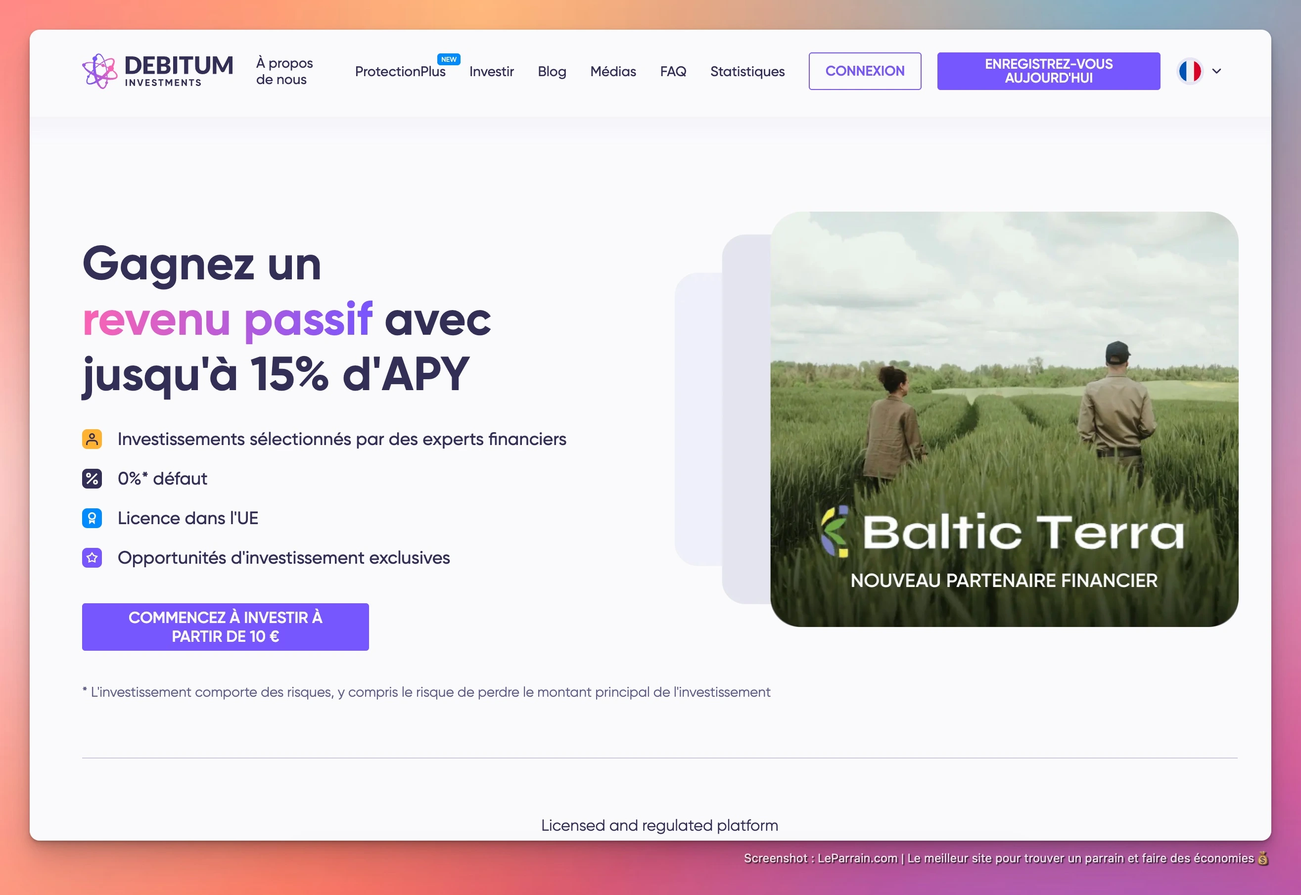 Capture d'écran 1 du programme de parrainage Debitum