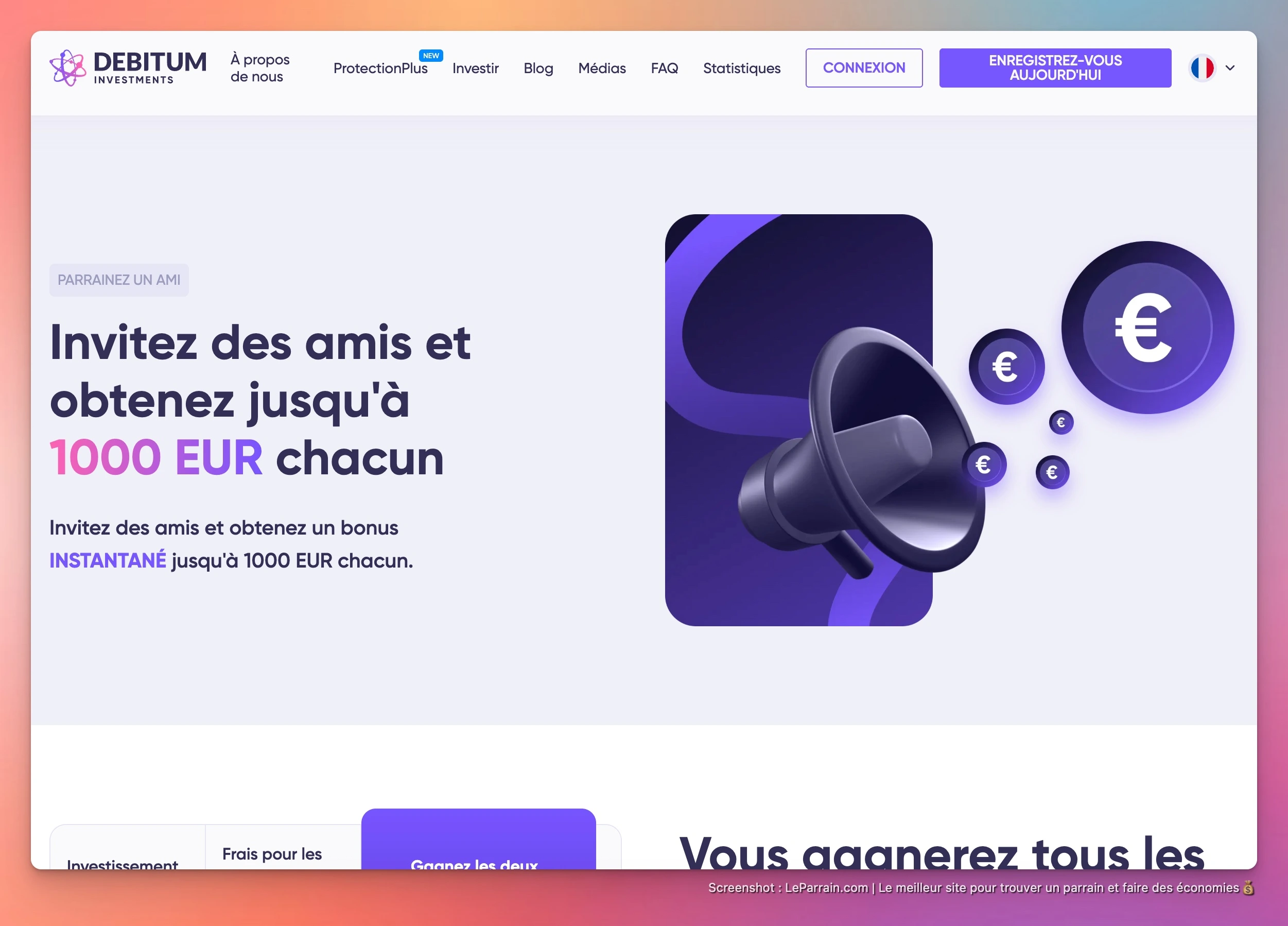 Capture d'écran 3 du programme de parrainage Debitum