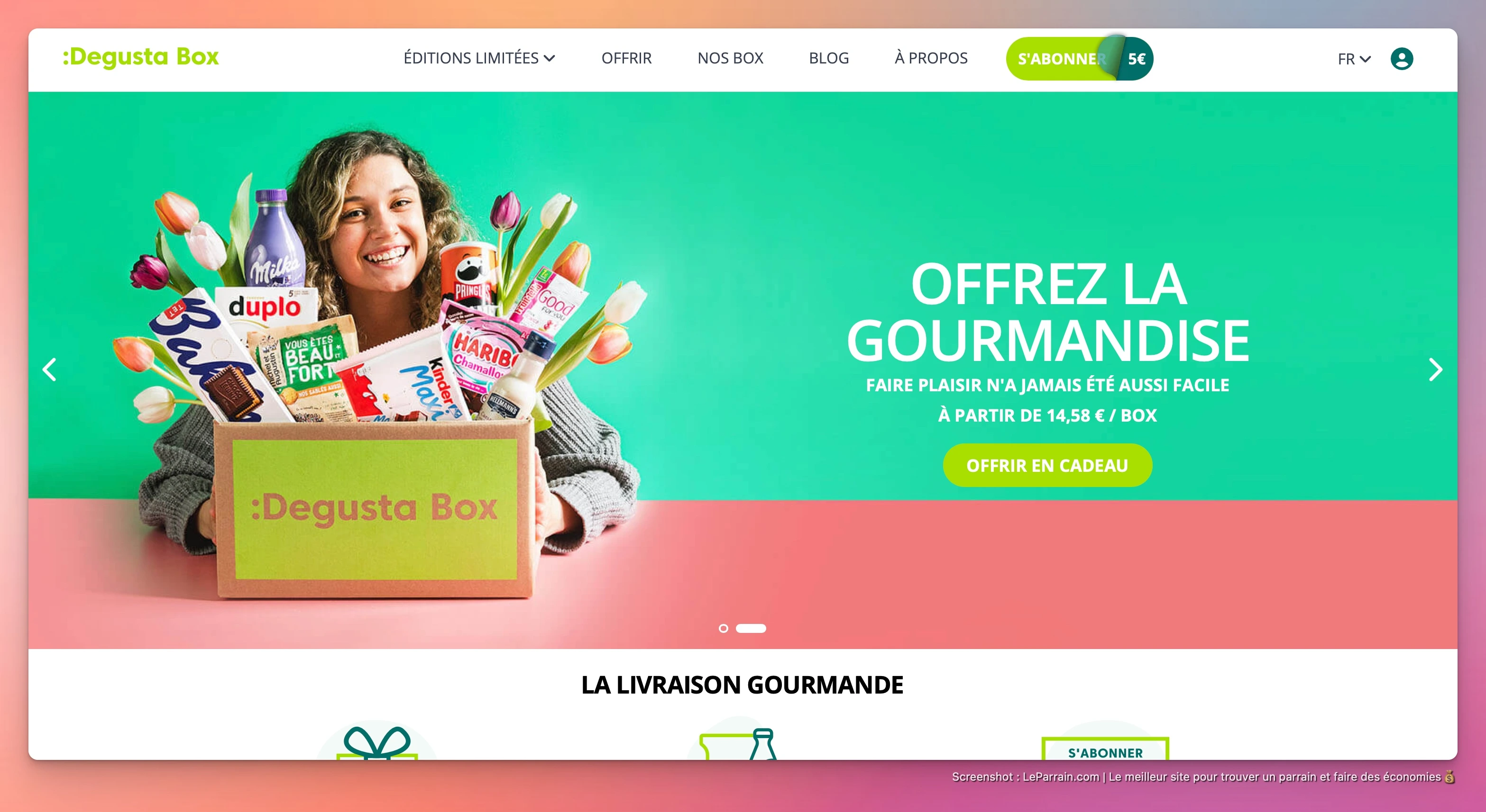 Capture d'écran 1 du programme de parrainage Degusta Box