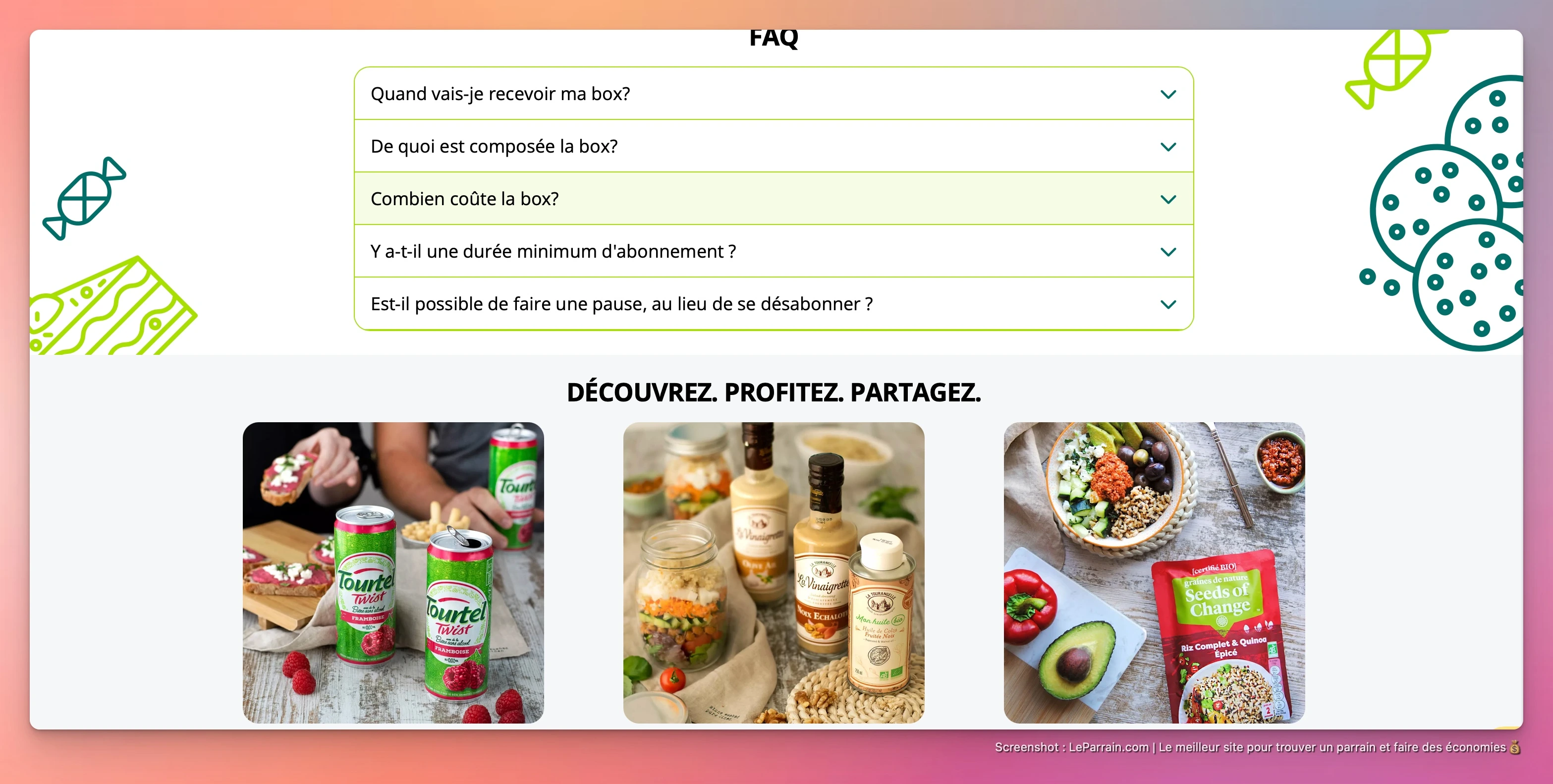 Capture d'écran 3 du programme de parrainage Degusta Box