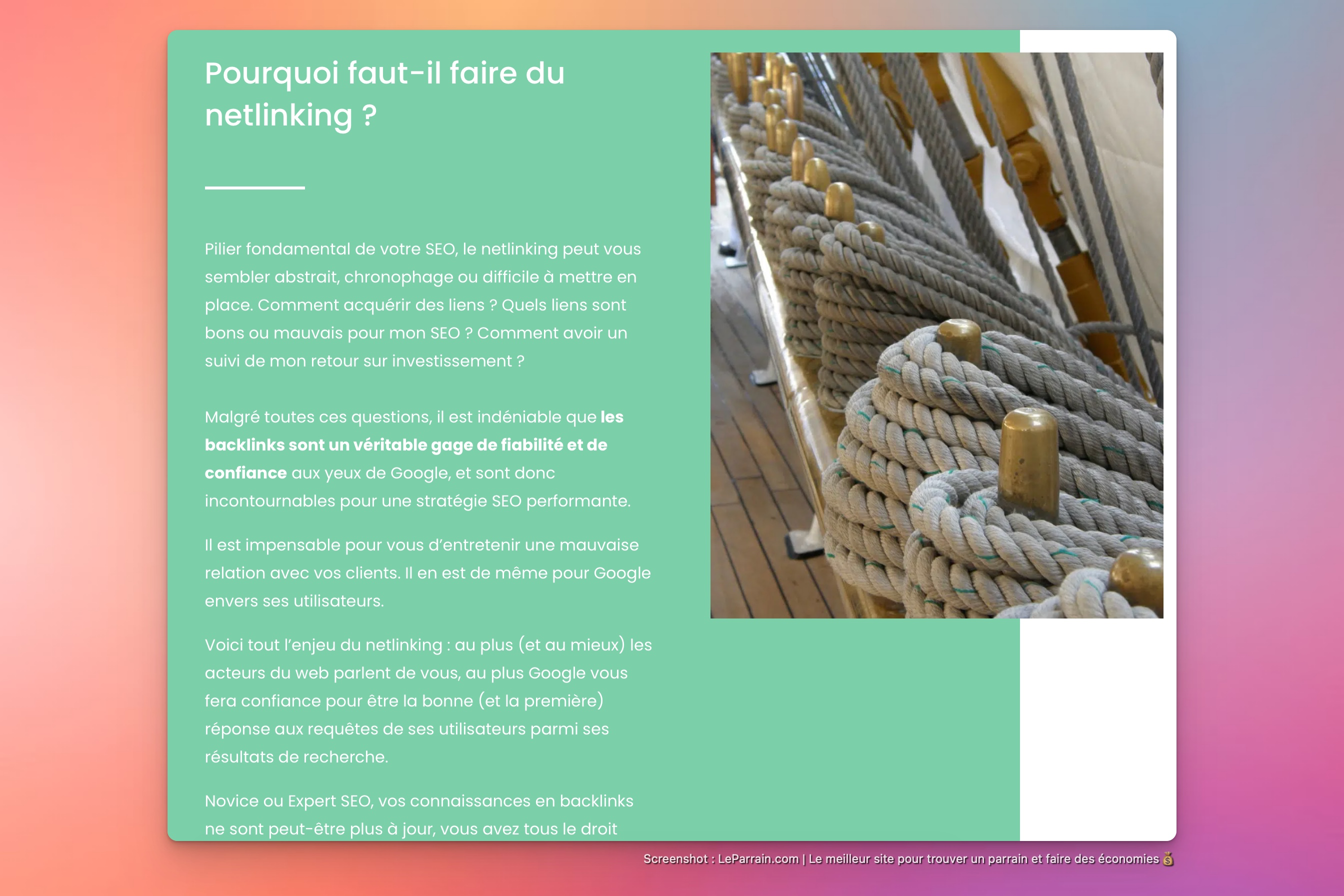 Capture d'écran 1 du programme de parrainage Develink