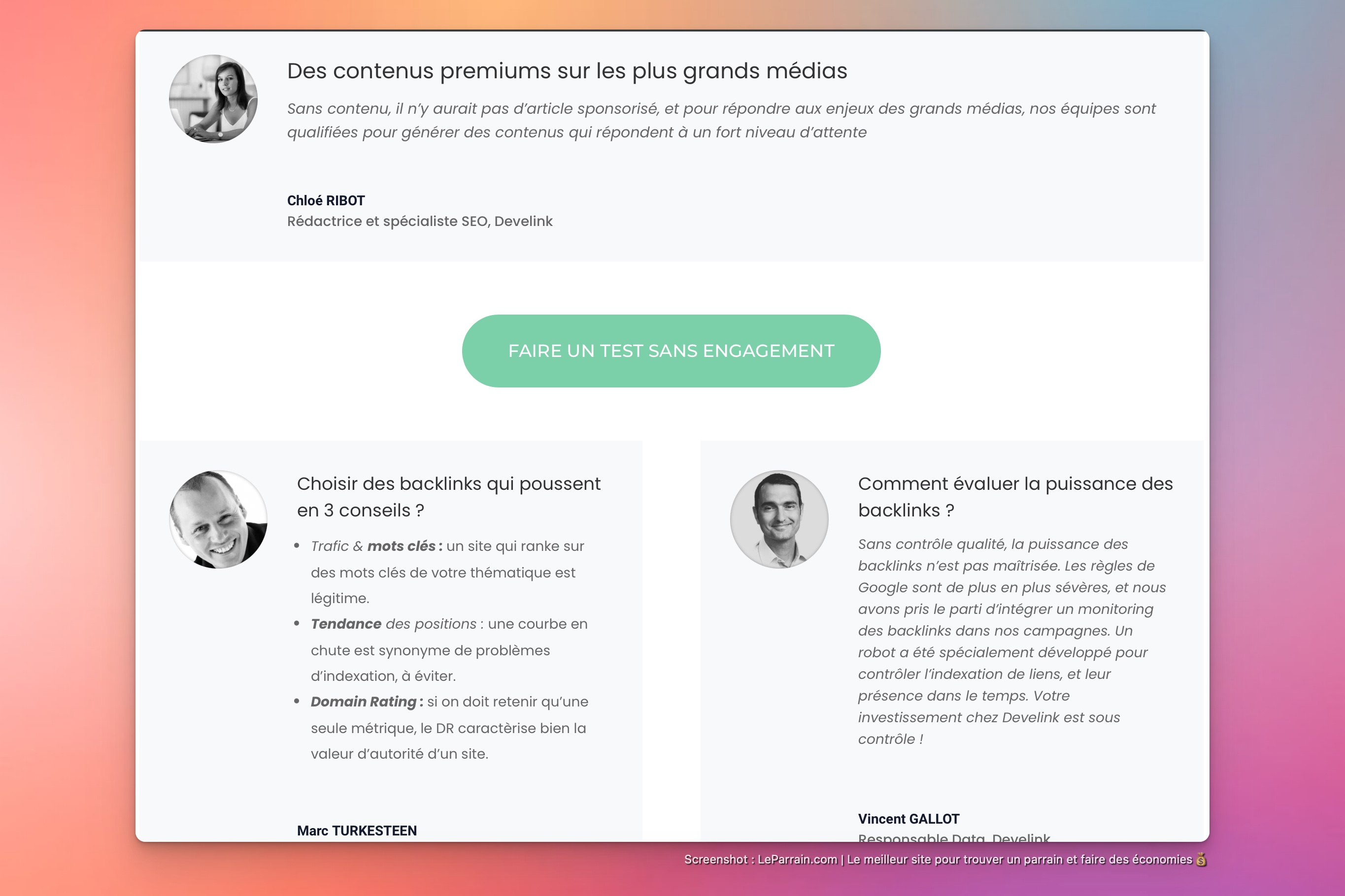Capture d'écran 2 du programme de parrainage Develink