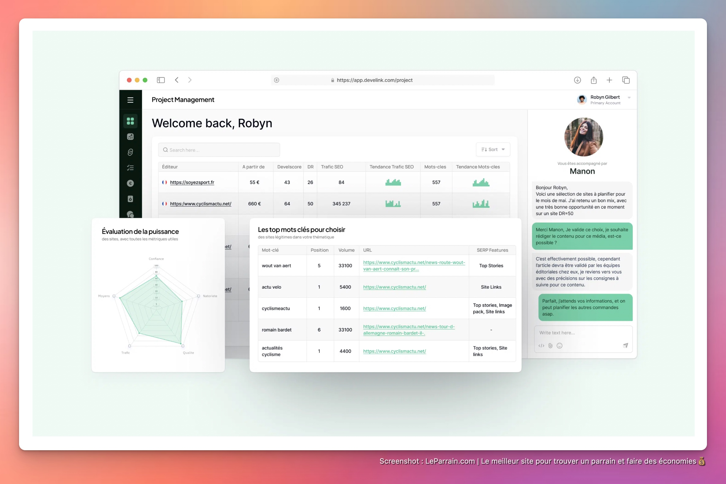 Capture d'écran 3 du programme de parrainage Develink