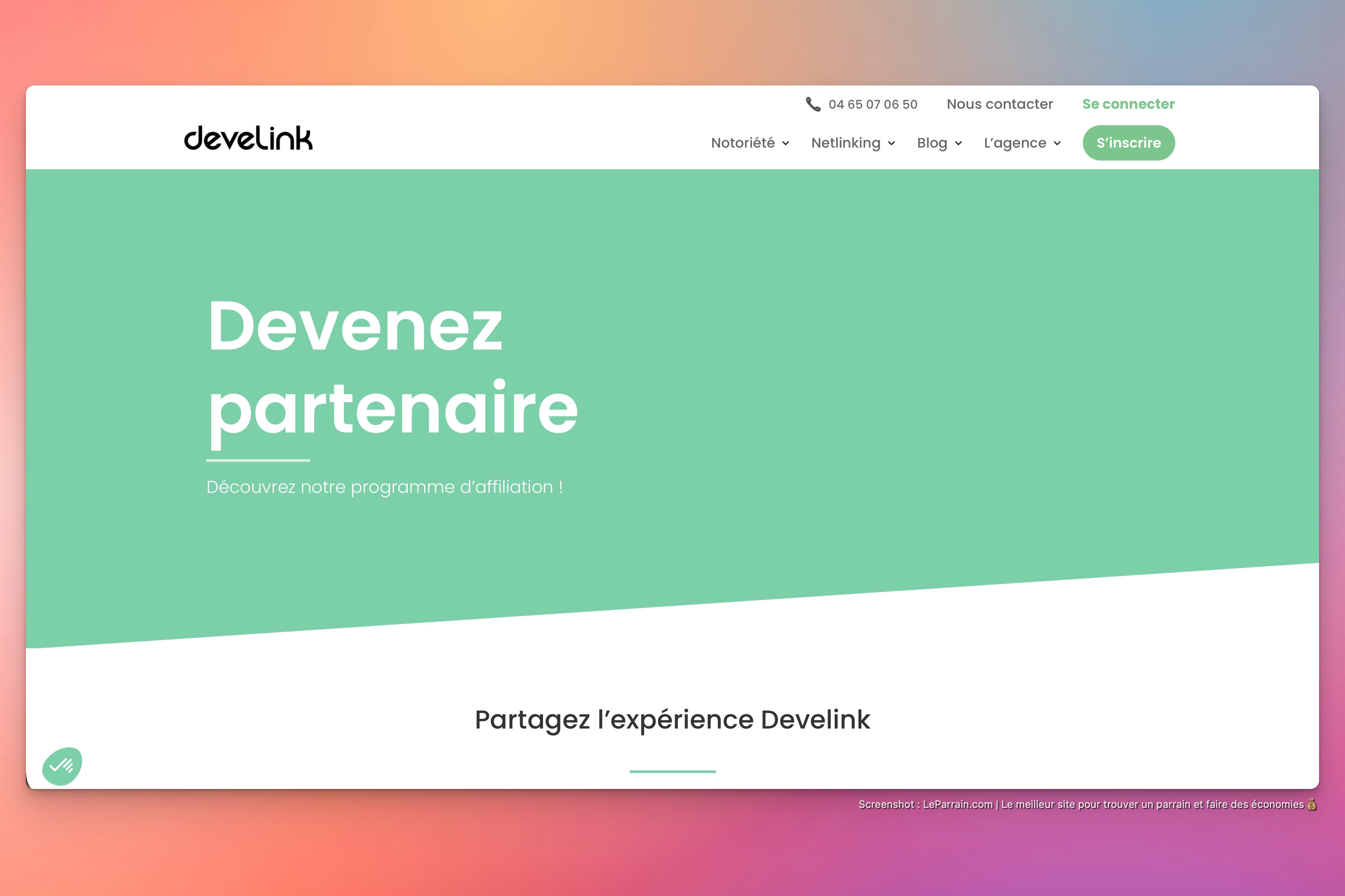 Capture d'écran 6 du programme de parrainage Develink