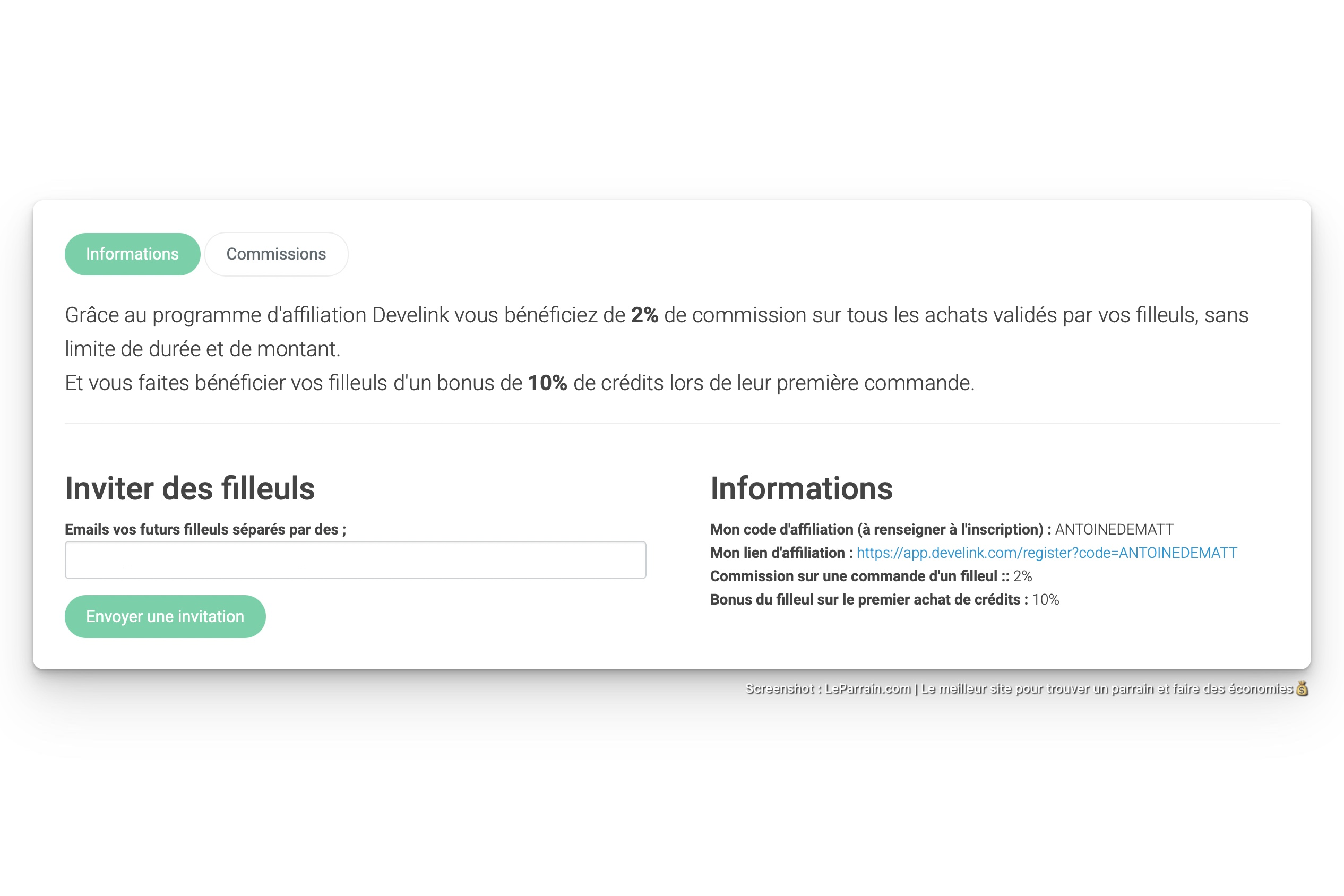 Capture d'écran 7 du programme de parrainage Develink