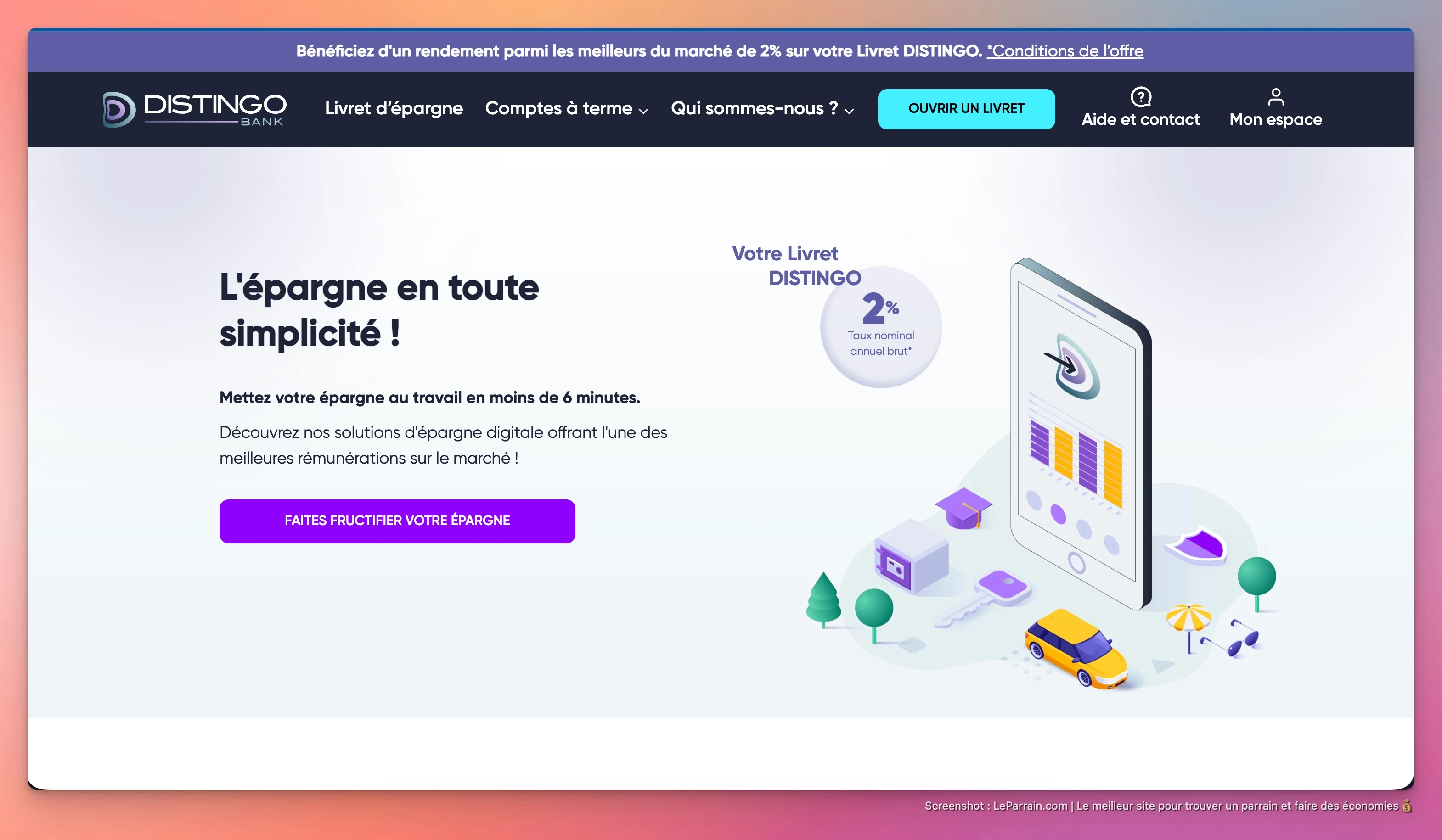 Capture d'écran 1 du programme de parrainage Distingo Bank