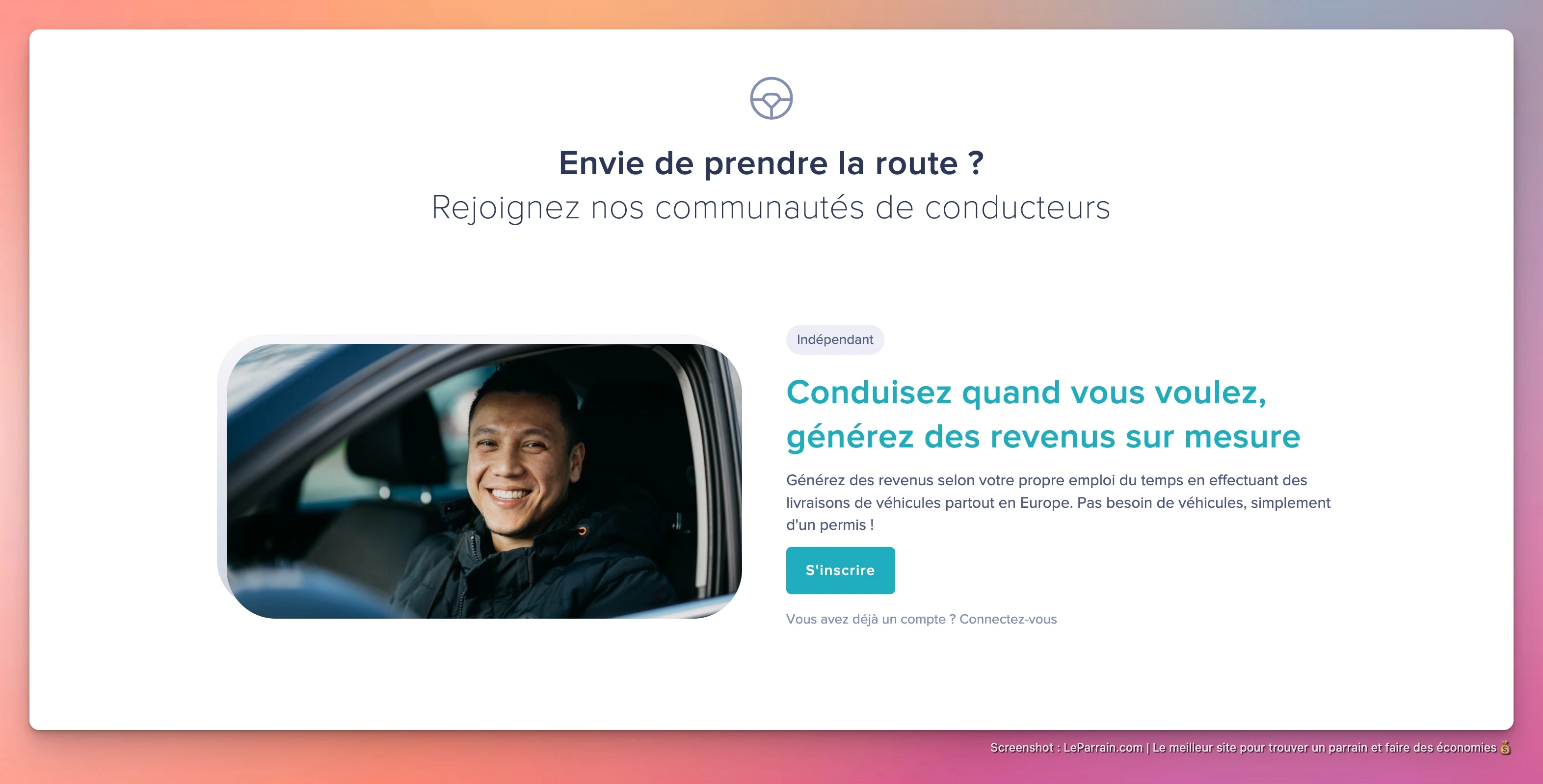 Capture d'écran 1 du programme de parrainage Driiveme