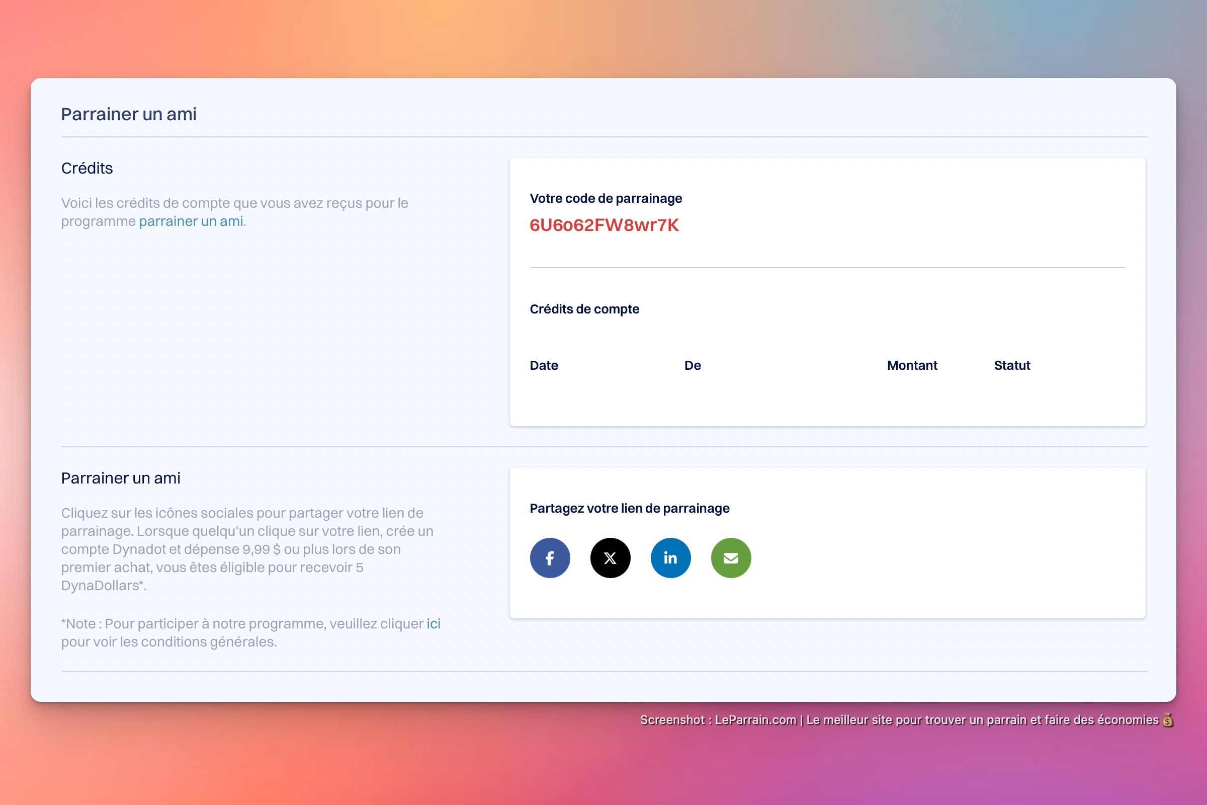 Capture d'écran 2 du programme de parrainage Dynadot