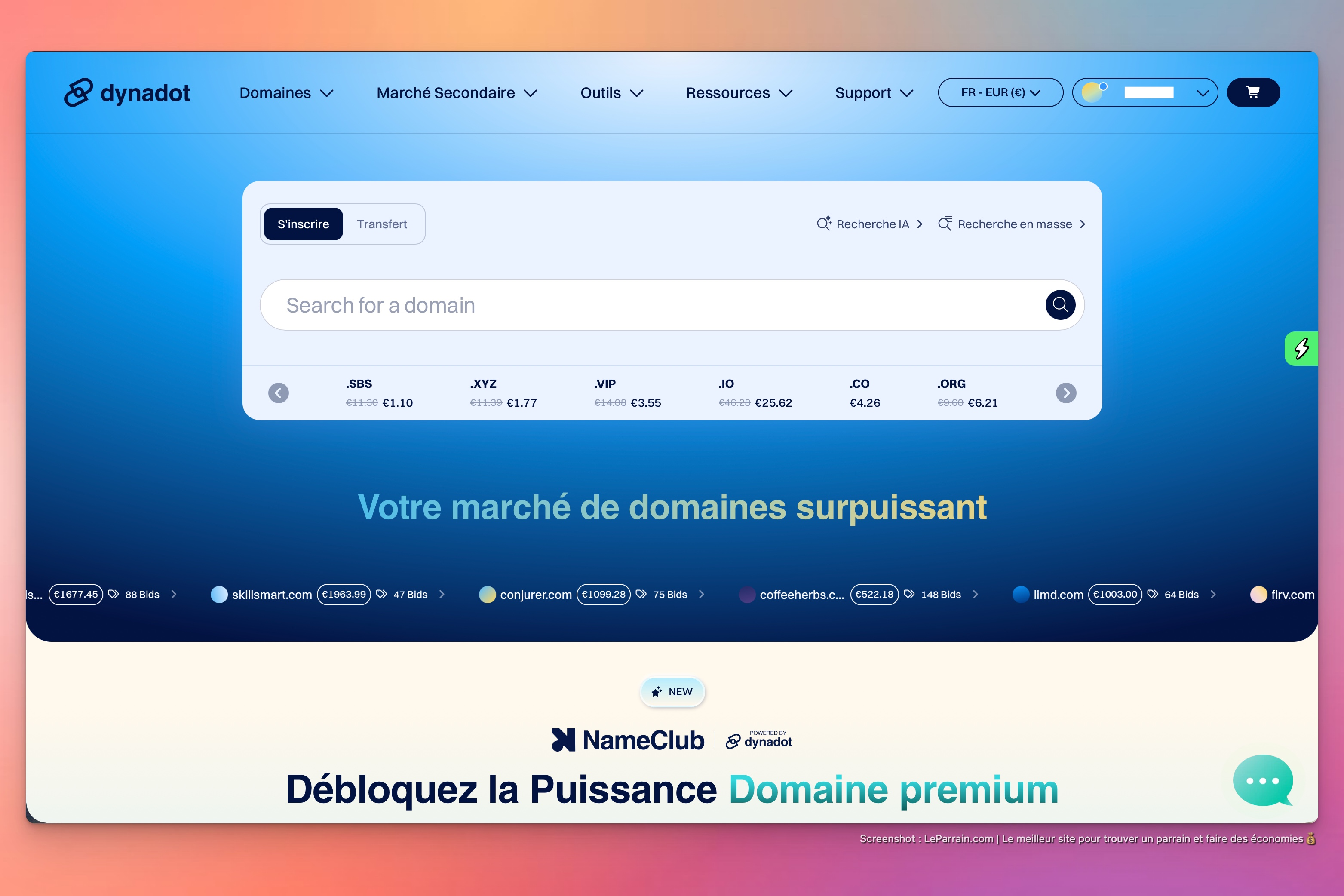 Capture d'écran 3 du programme de parrainage Dynadot