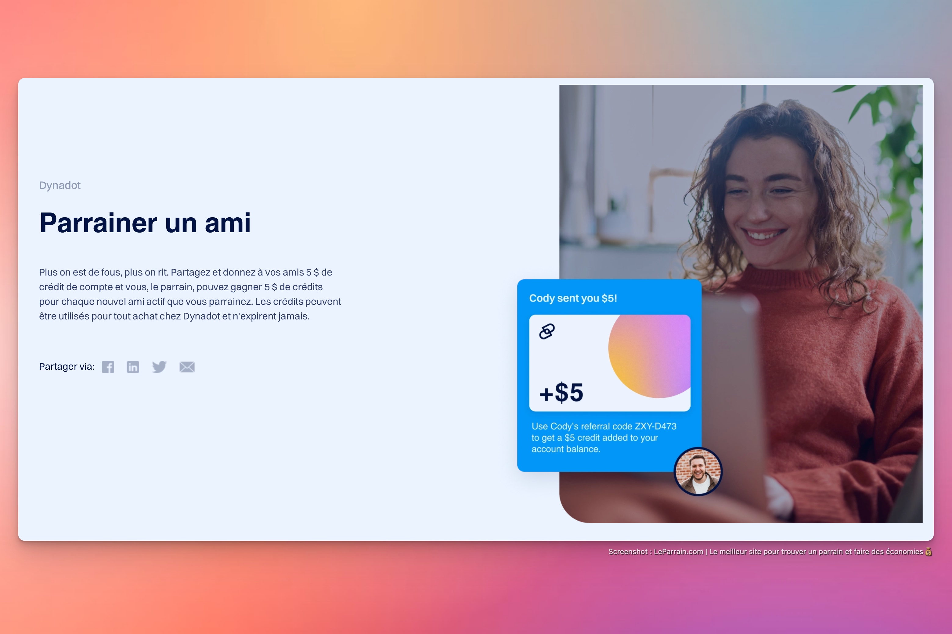 Capture d'écran 5 du programme de parrainage Dynadot