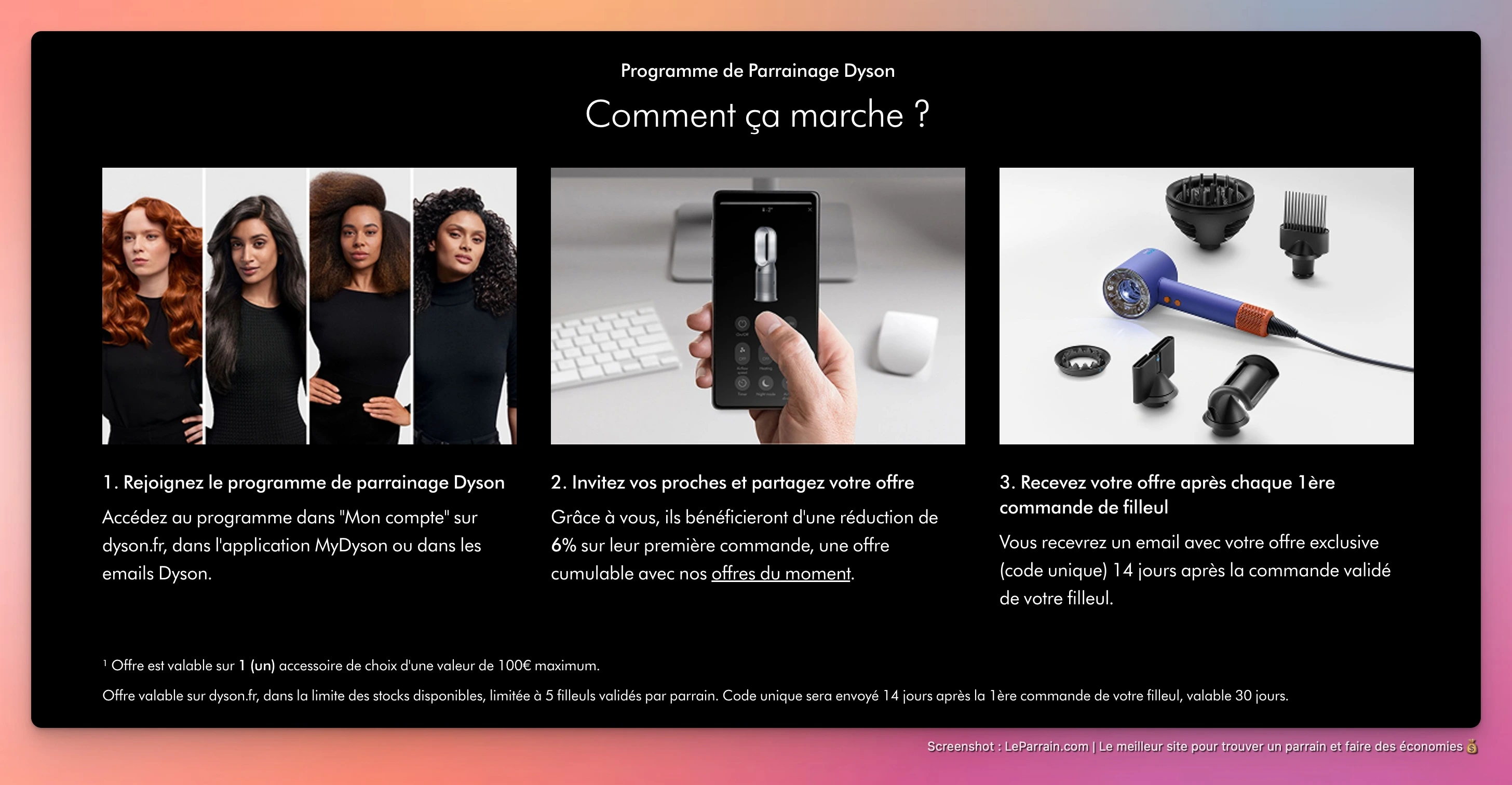 Capture d'écran 3 du programme de parrainage Dyson