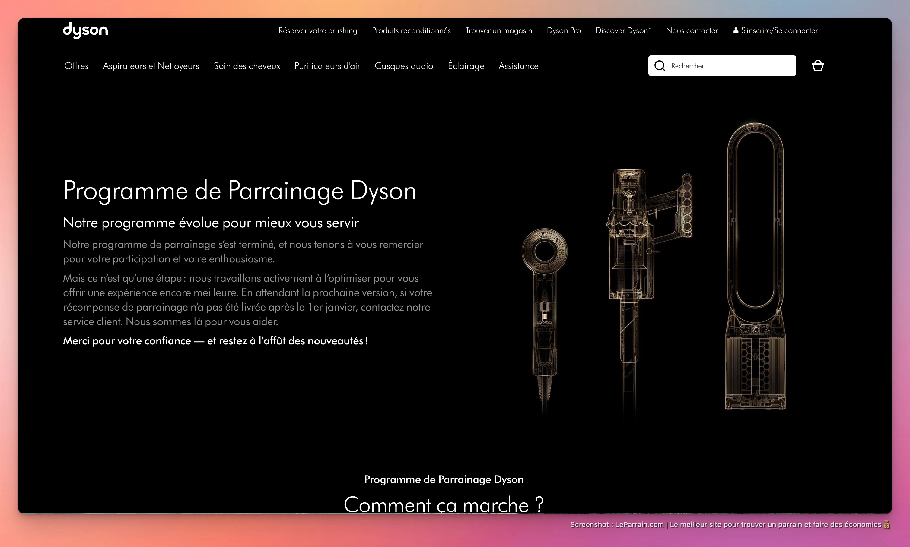 Capture d'écran 4 du programme de parrainage Dyson