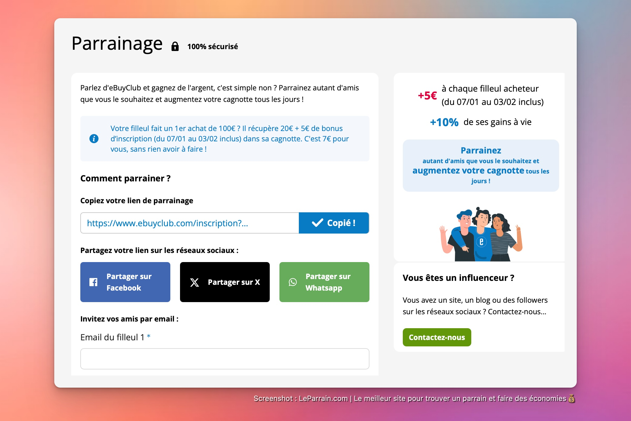 Capture d'écran 2 du programme de parrainage eBuy Club