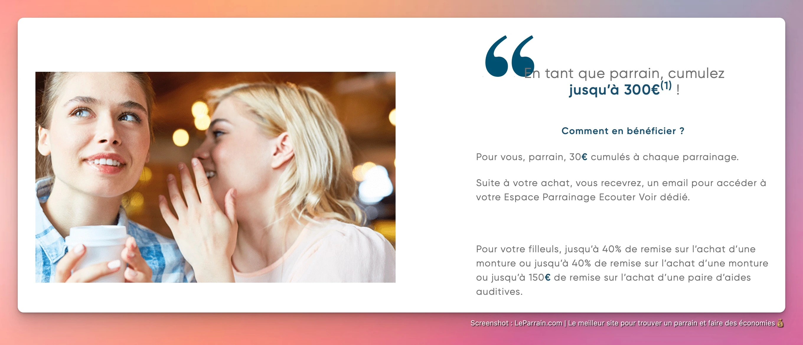 Capture d'écran 1 du programme de parrainage Ecouter Voir