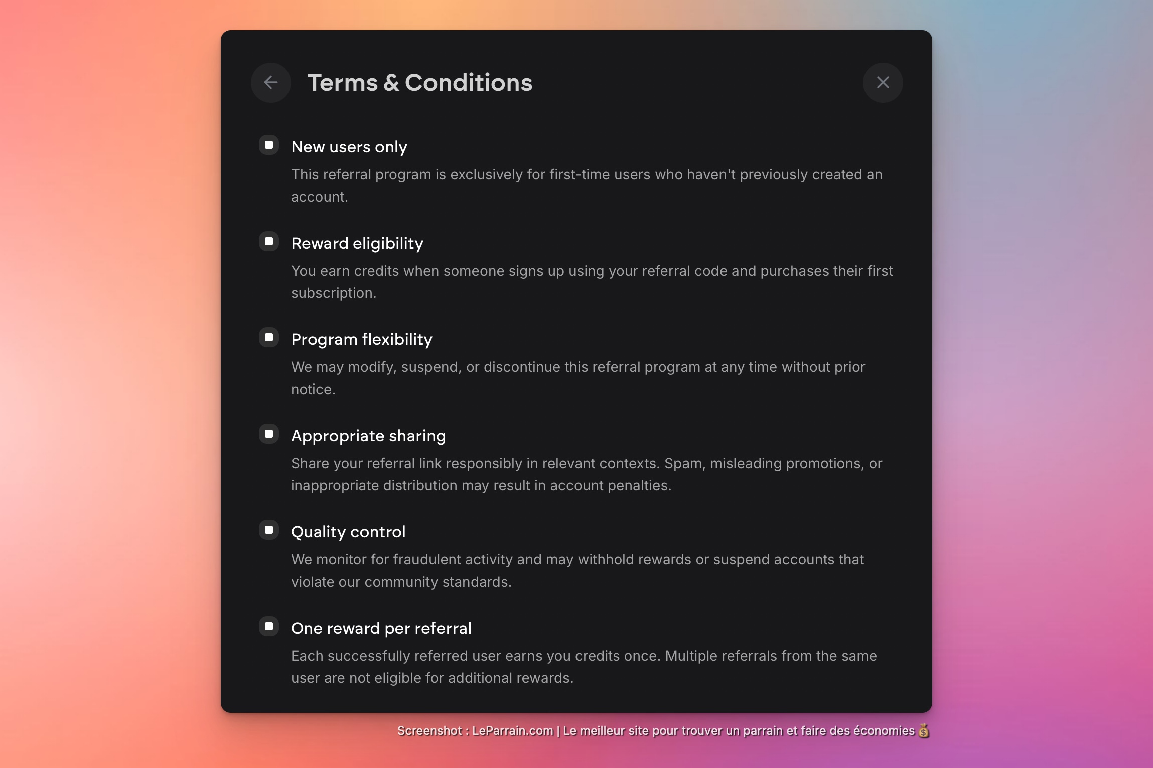 Capture d'écran 1 du programme de parrainage Emergent
