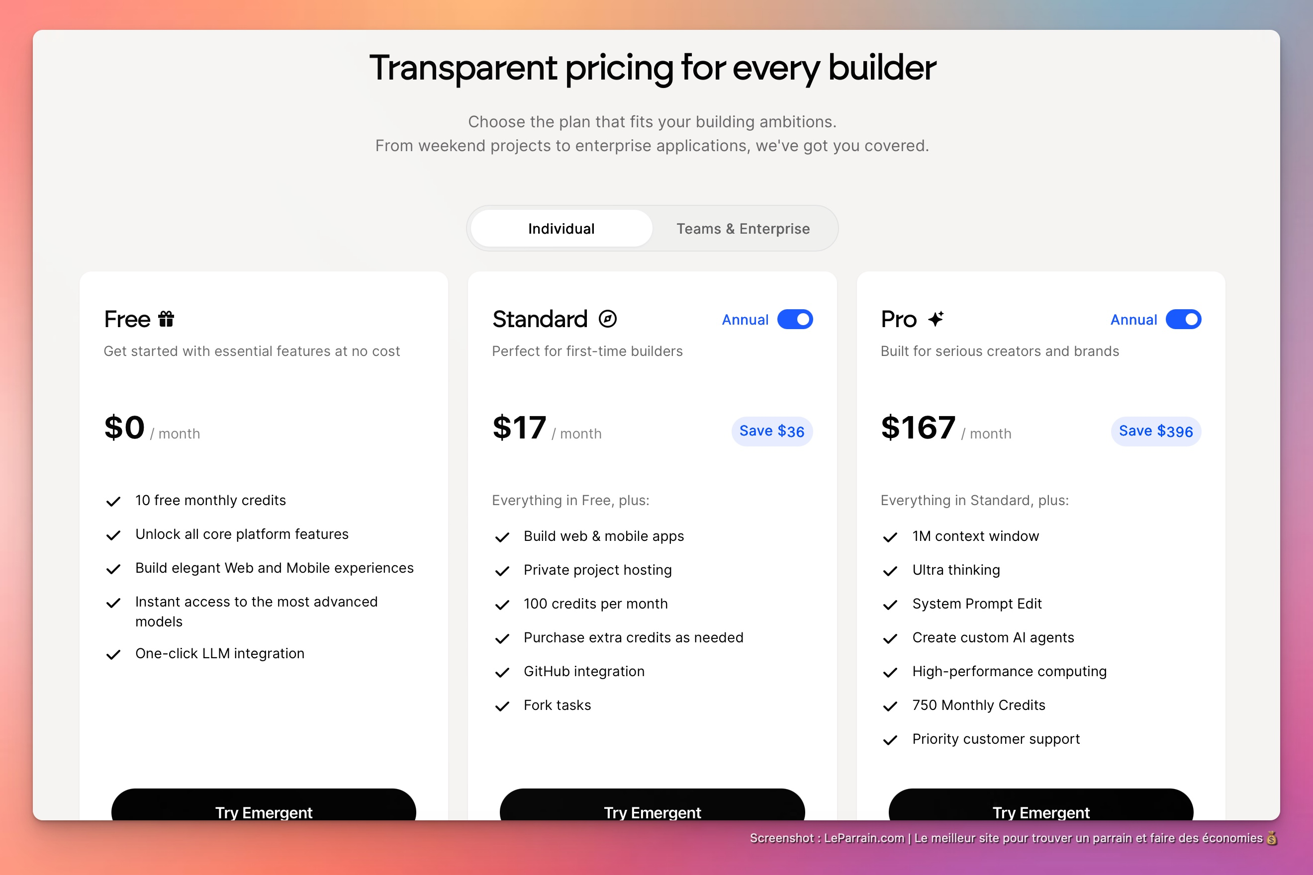 Capture d'écran 2 du programme de parrainage Emergent