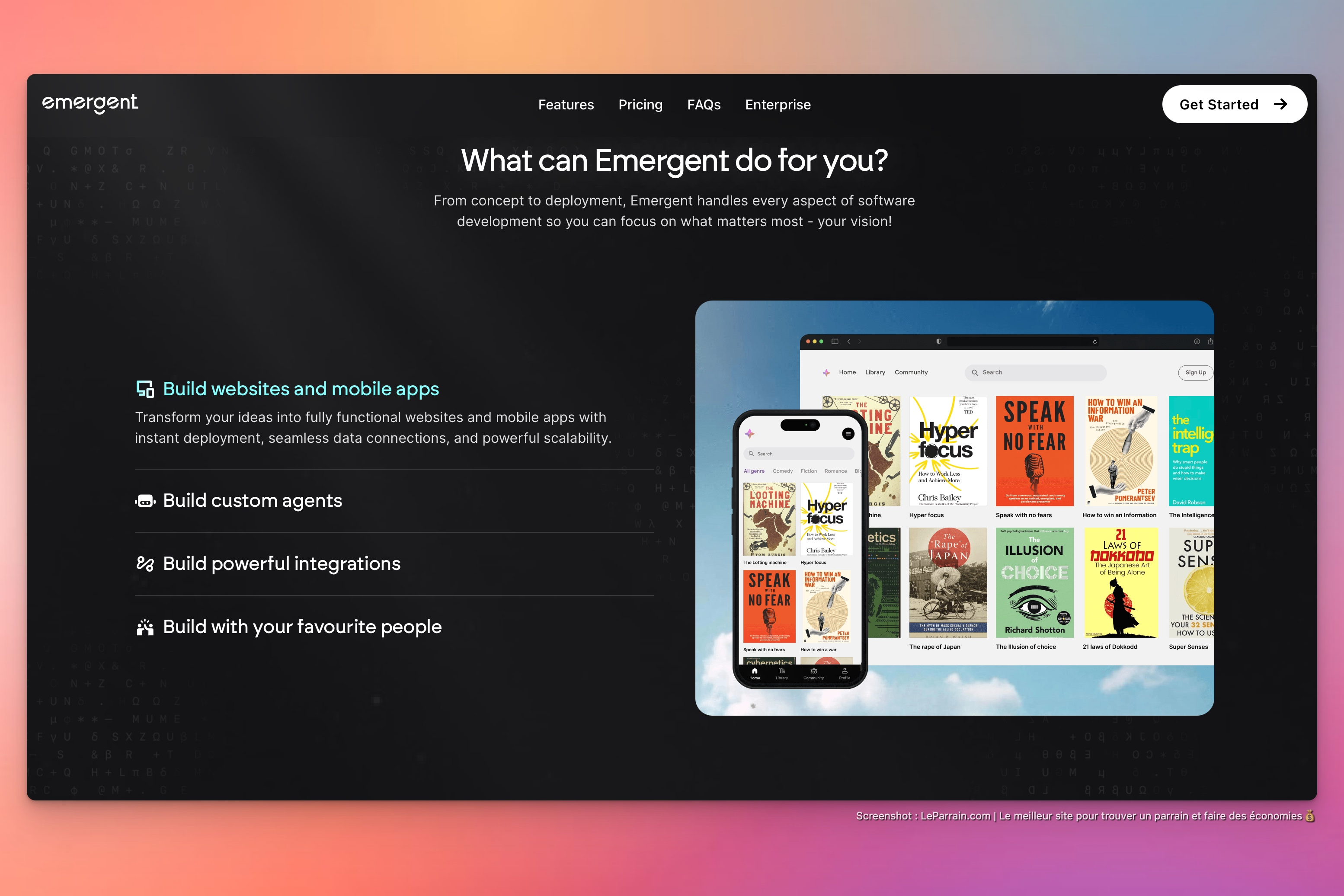 Capture d'écran 3 du programme de parrainage Emergent