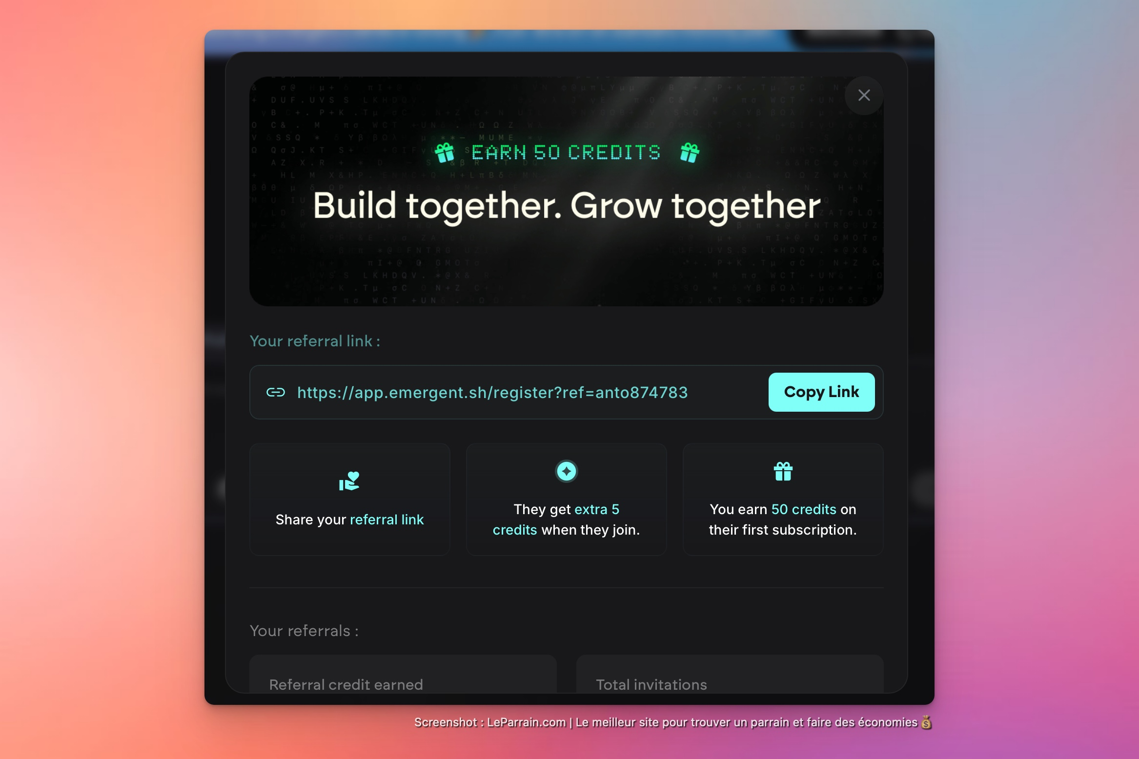 Capture d'écran 5 du programme de parrainage Emergent
