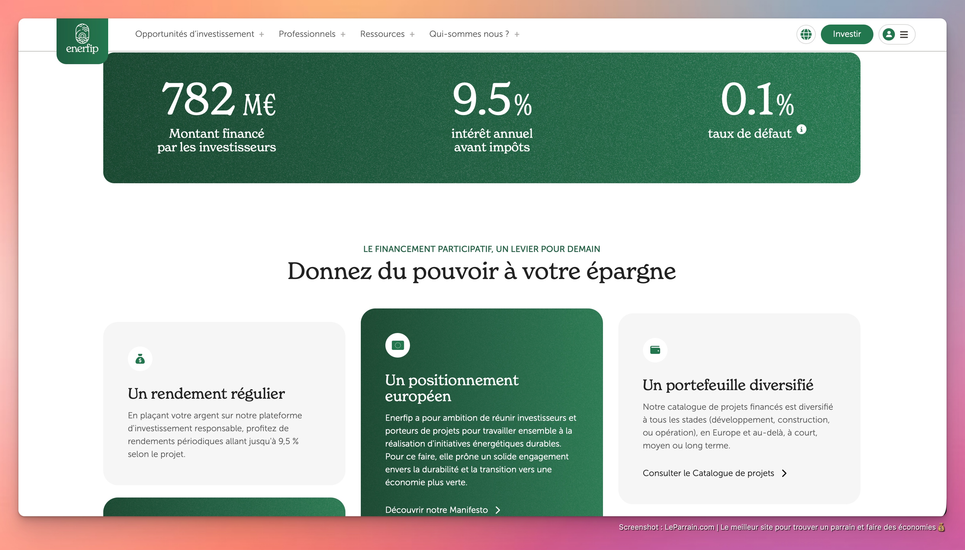 Capture d'écran 2 du programme de parrainage Enerfip