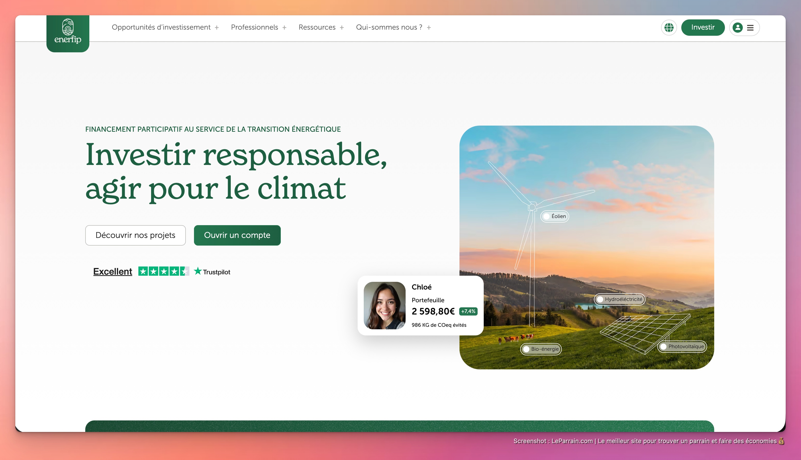 Capture d'écran 3 du programme de parrainage Enerfip