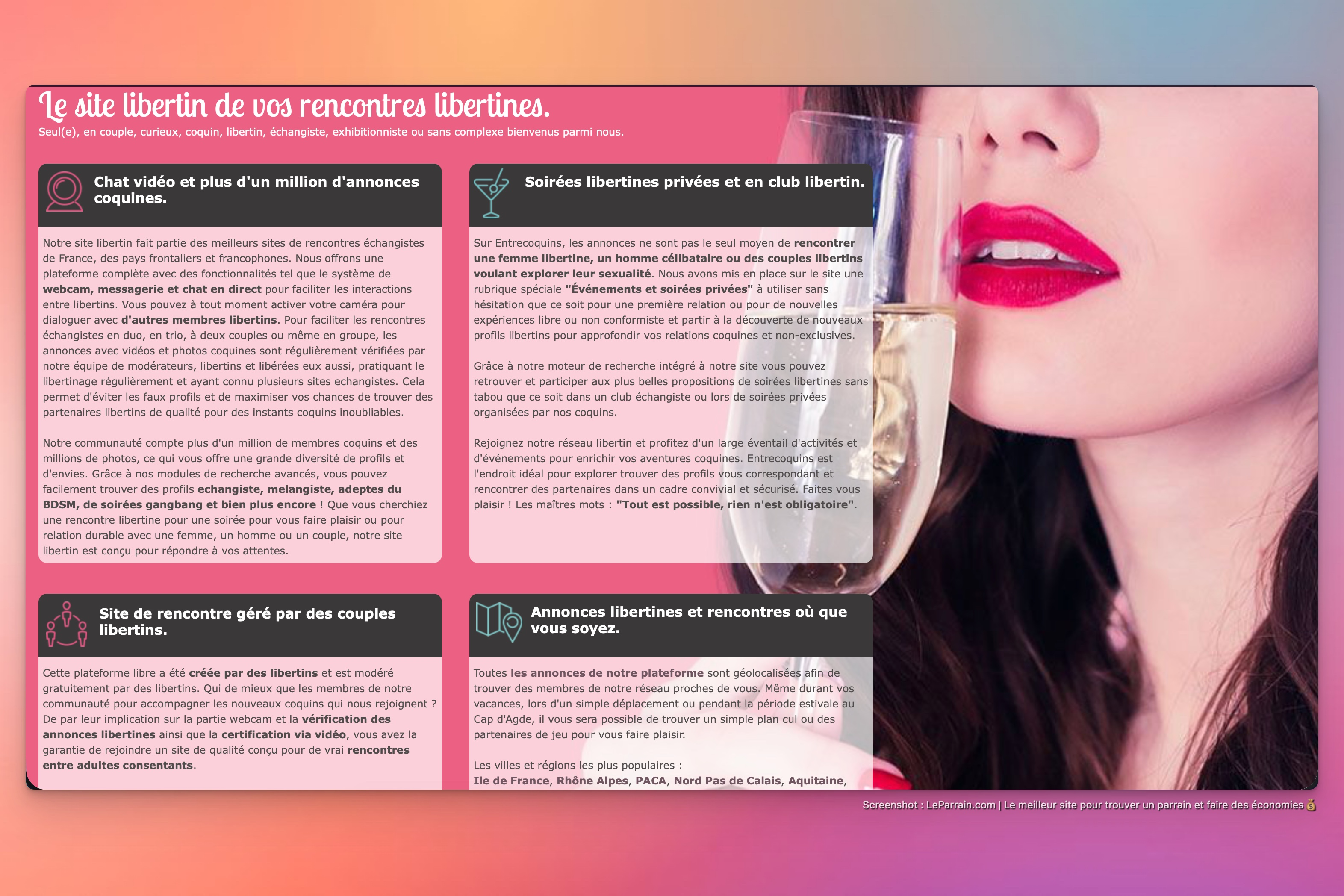 Capture d'écran 2 du programme de parrainage Entre Coquins