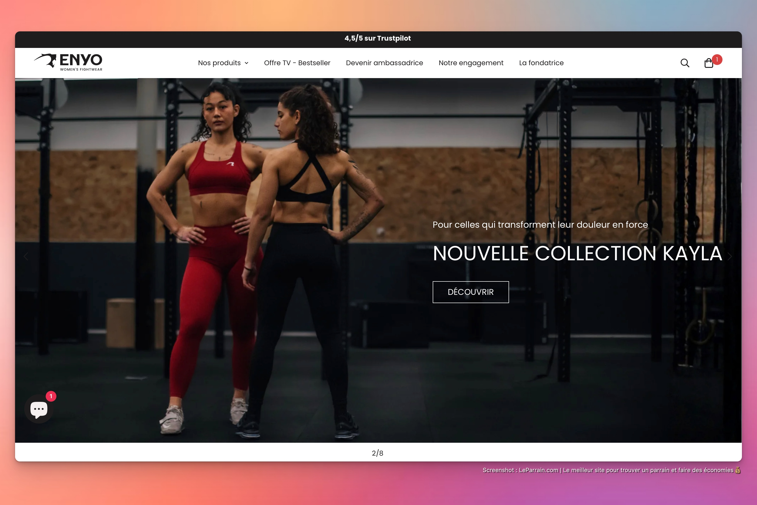 Capture d'écran 1 du programme de parrainage Enyo Fightwear