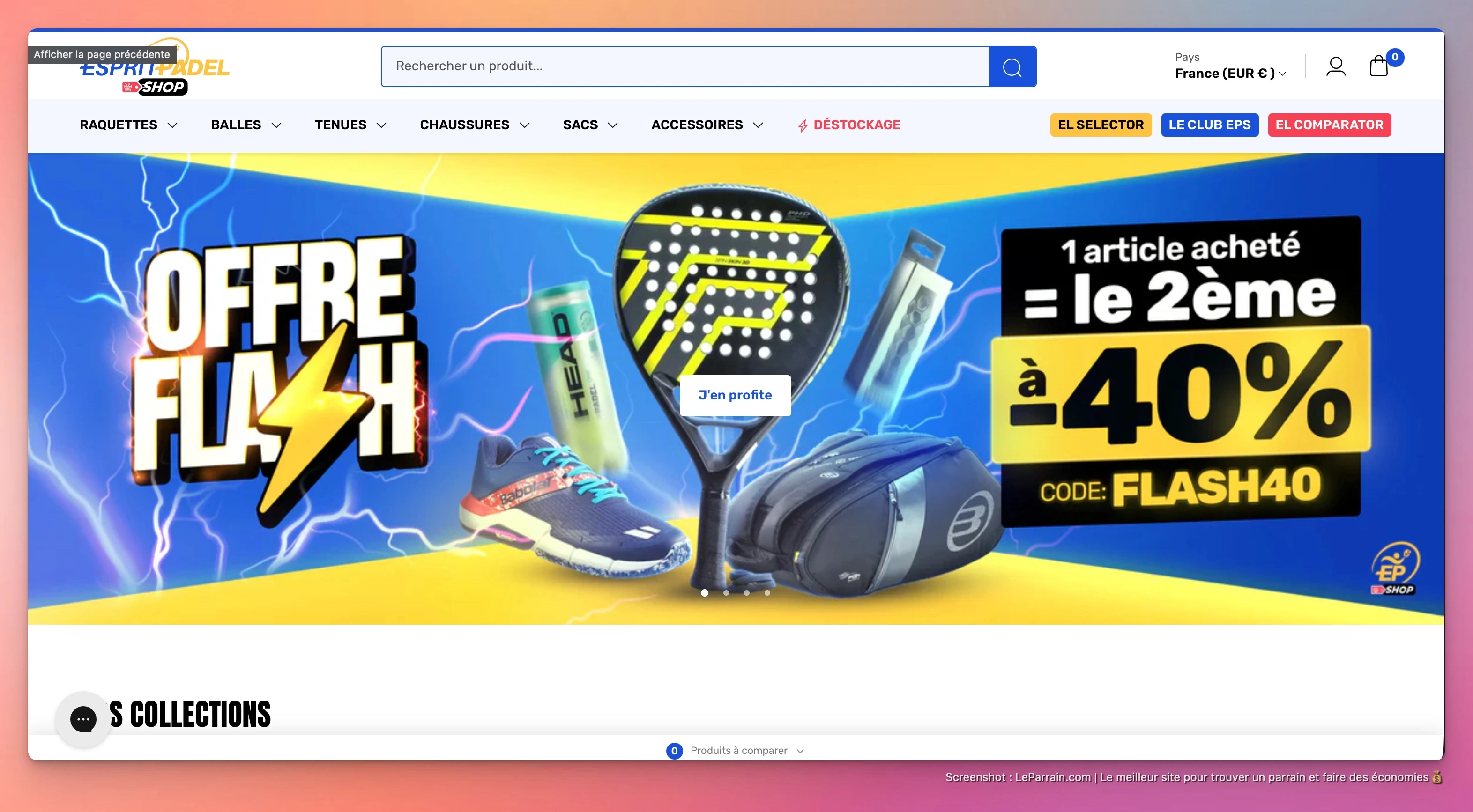 Capture d'écran 1 du programme de parrainage Esprit Padel Shop