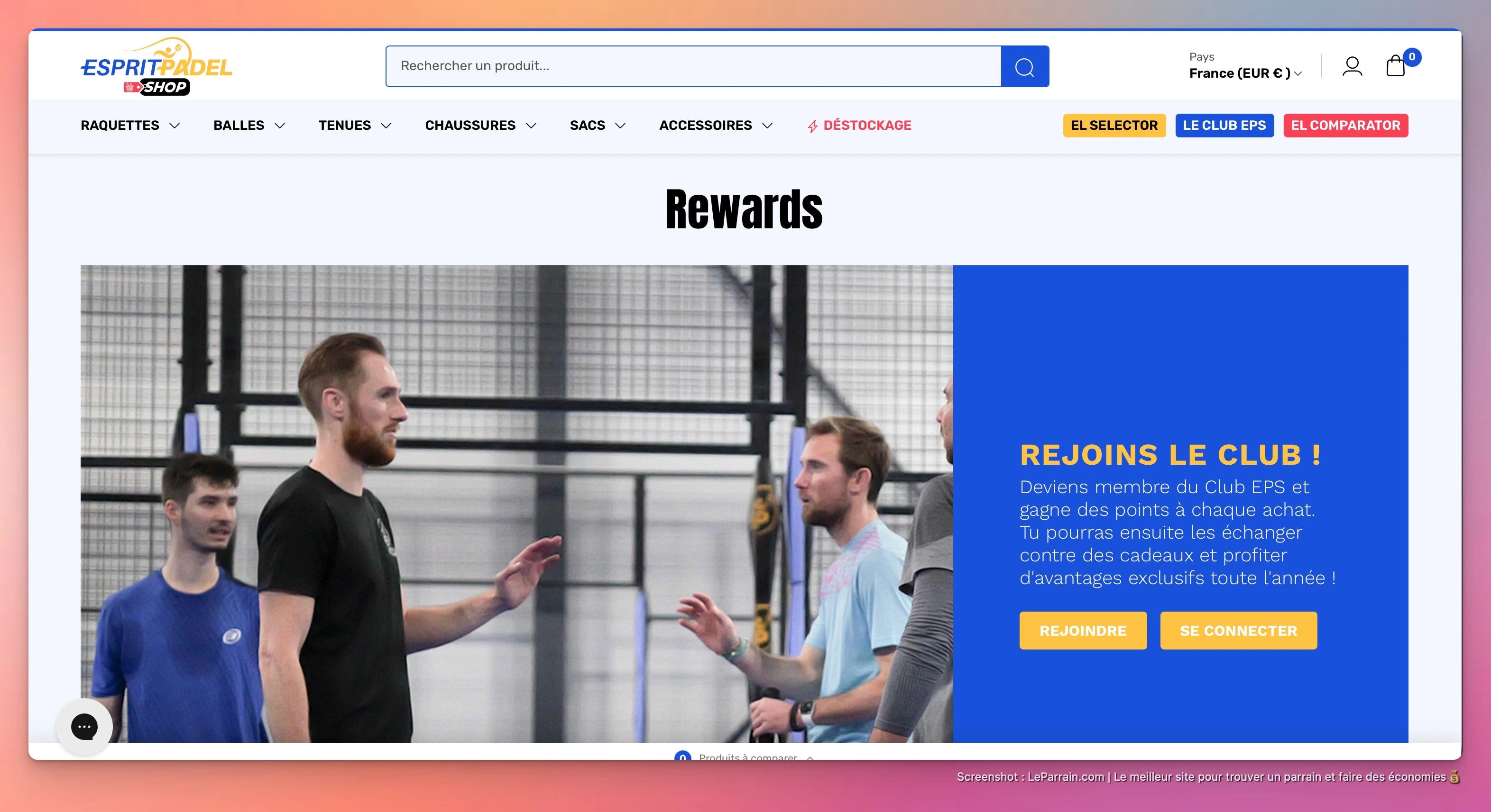 Capture d'écran 2 du programme de parrainage Esprit Padel Shop