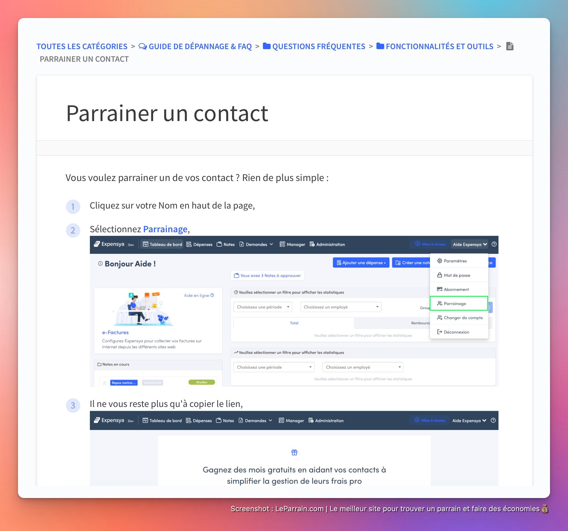 Capture d'écran 1 du programme de parrainage Expensya
