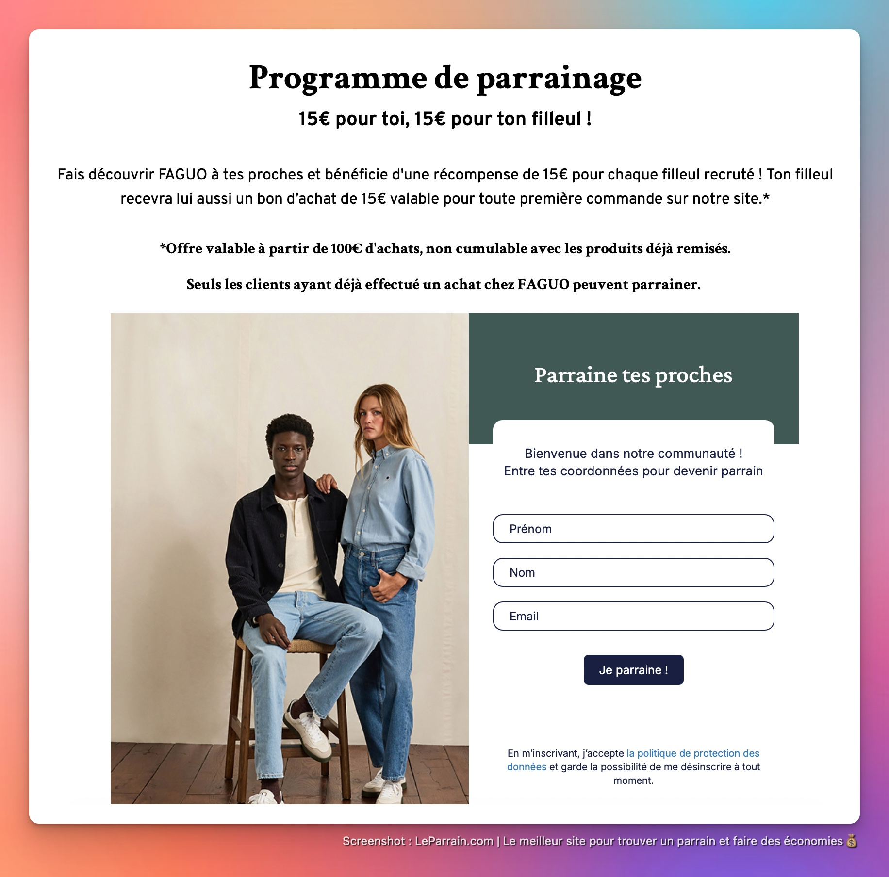 Capture d'écran 1 du programme de parrainage Faguo