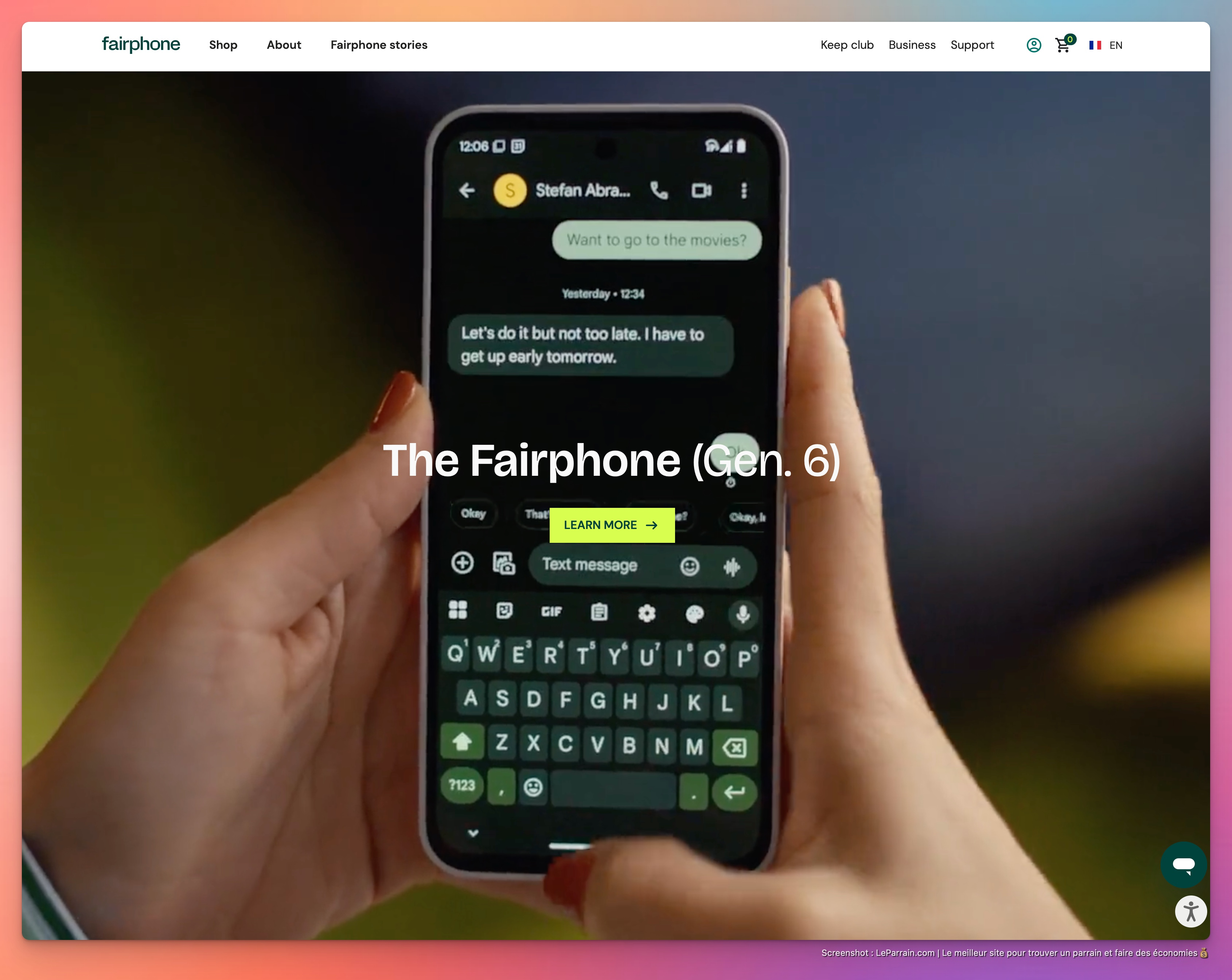 Capture d'écran 1 du programme de parrainage Fairphone