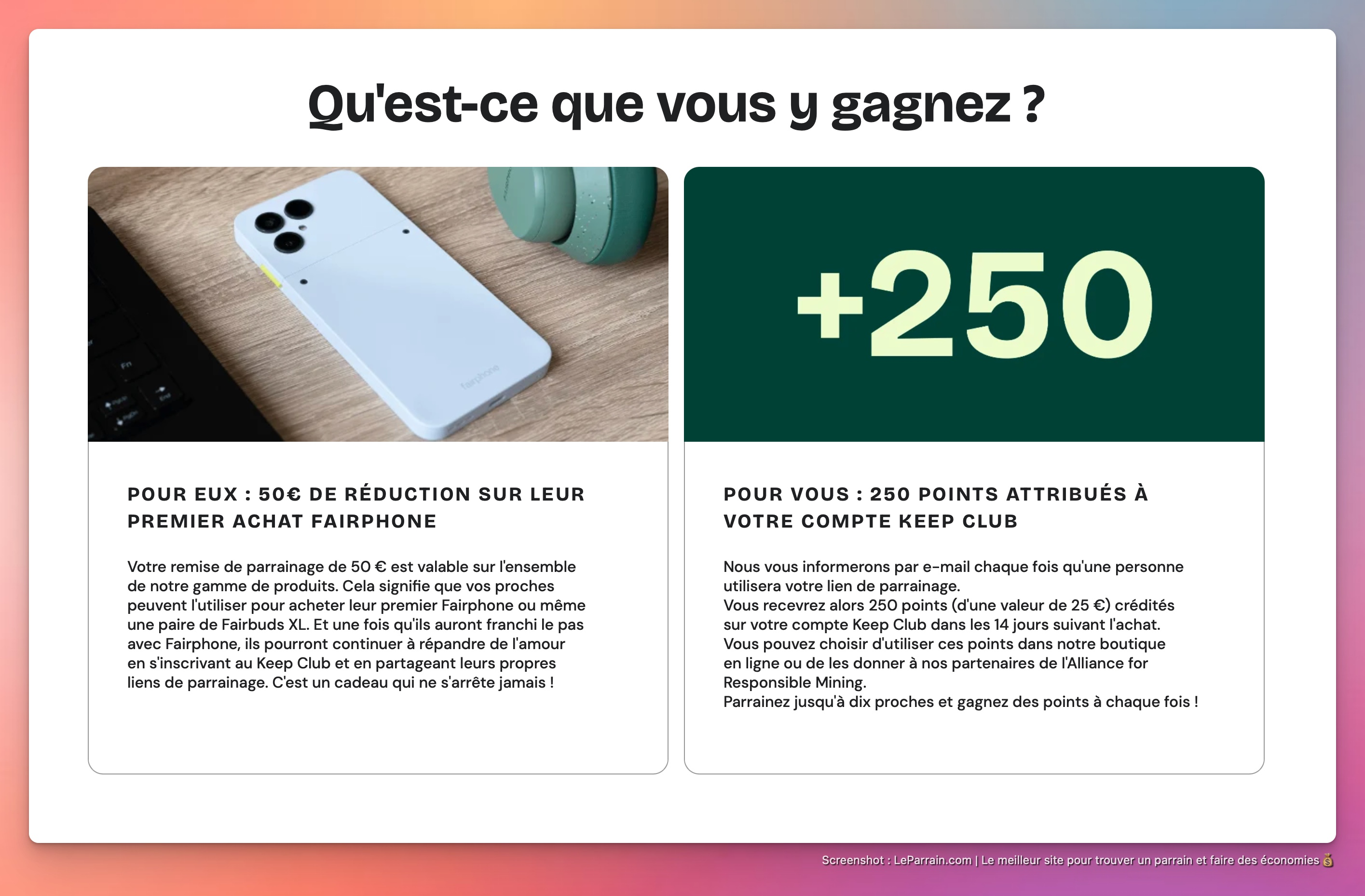 Capture d'écran 3 du programme de parrainage Fairphone